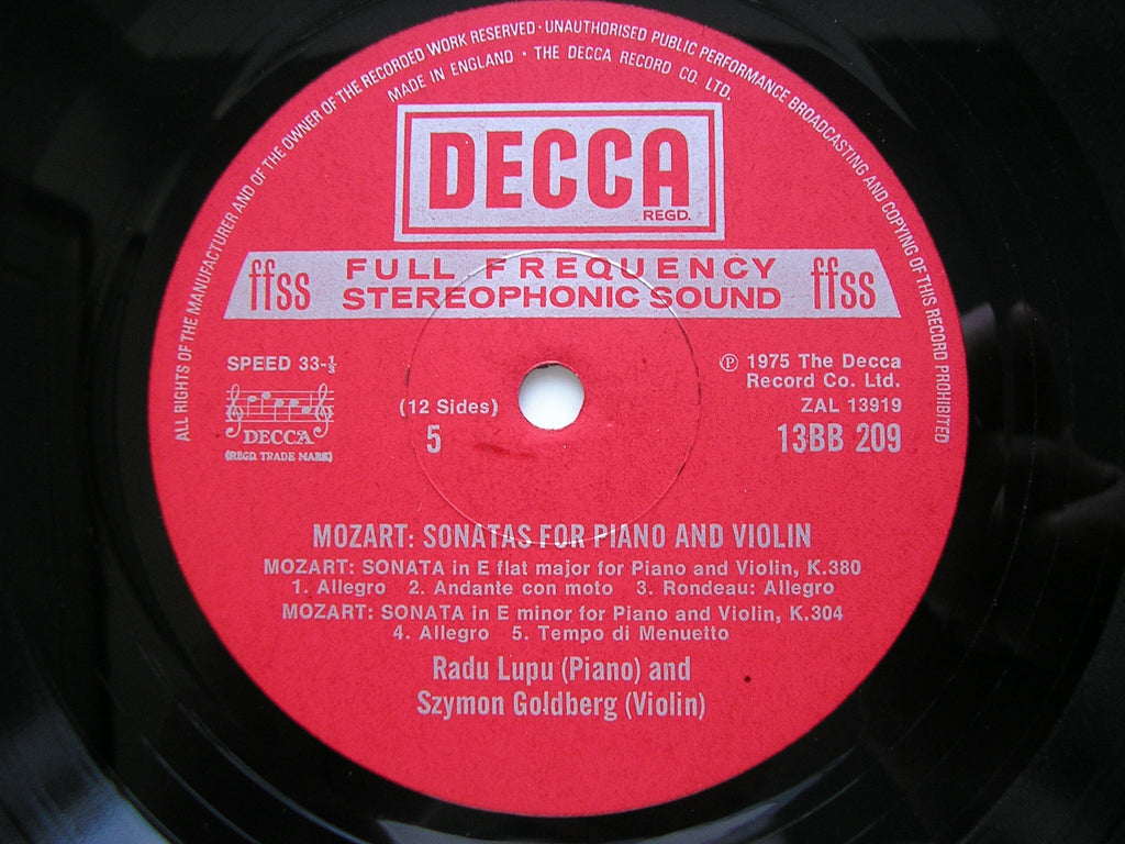 MOZART: SONATAS FOR PIANO & VIOLIN      RADU LUPU / SZYMON GOLDBERG     13 BB 207/12
