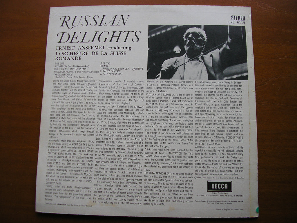 SXL 6119 RUSSIAN DELIGHTS: MUSSORGSKY / GLINKA: ORCHESTRAL WORKS ANSERMET / SUISSE ROMANDE