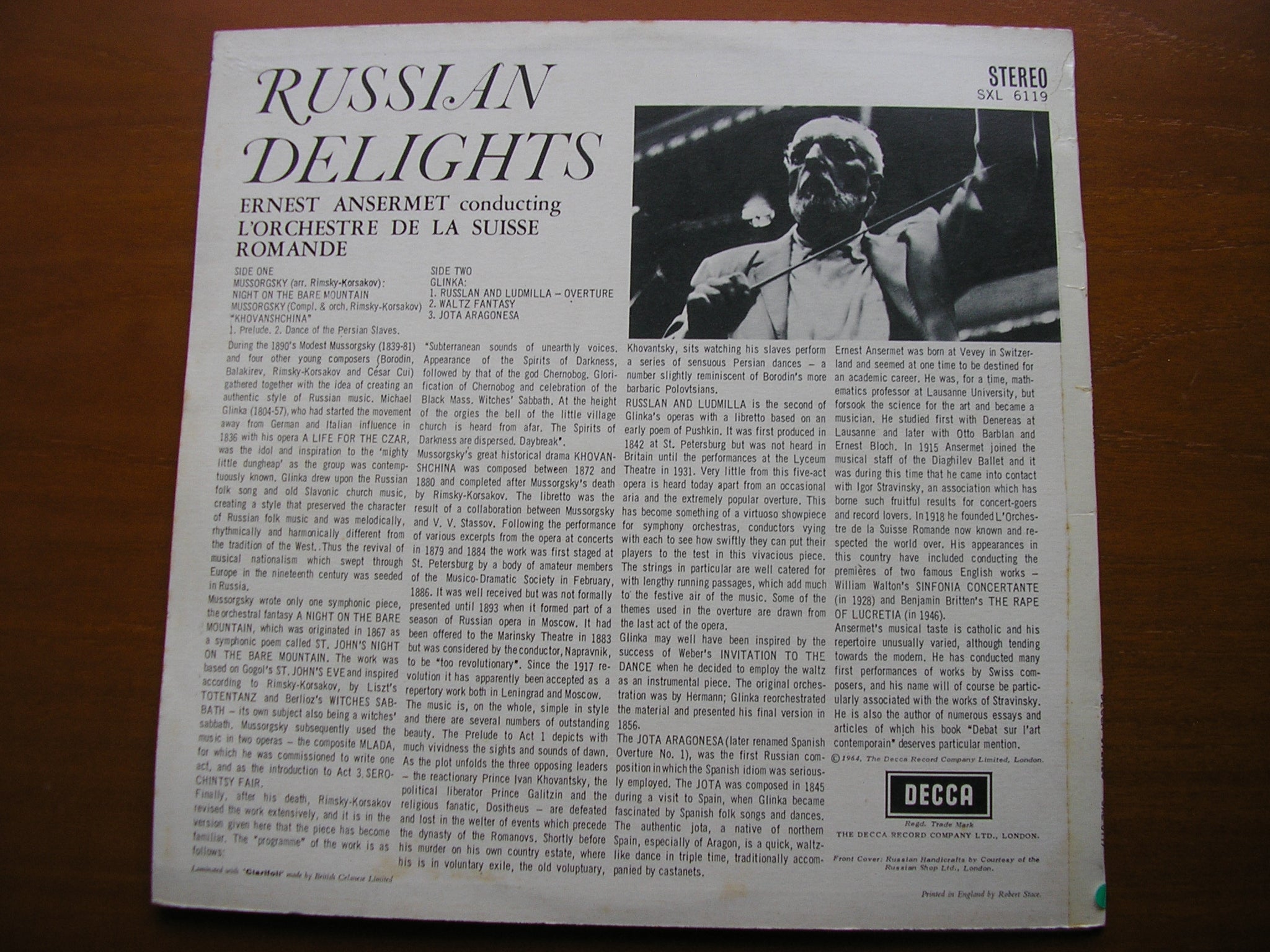 SXL 6119 RUSSIAN DELIGHTS: MUSSORGSKY / GLINKA: ORCHESTRAL WORKS ANSERMET / SUISSE ROMANDE