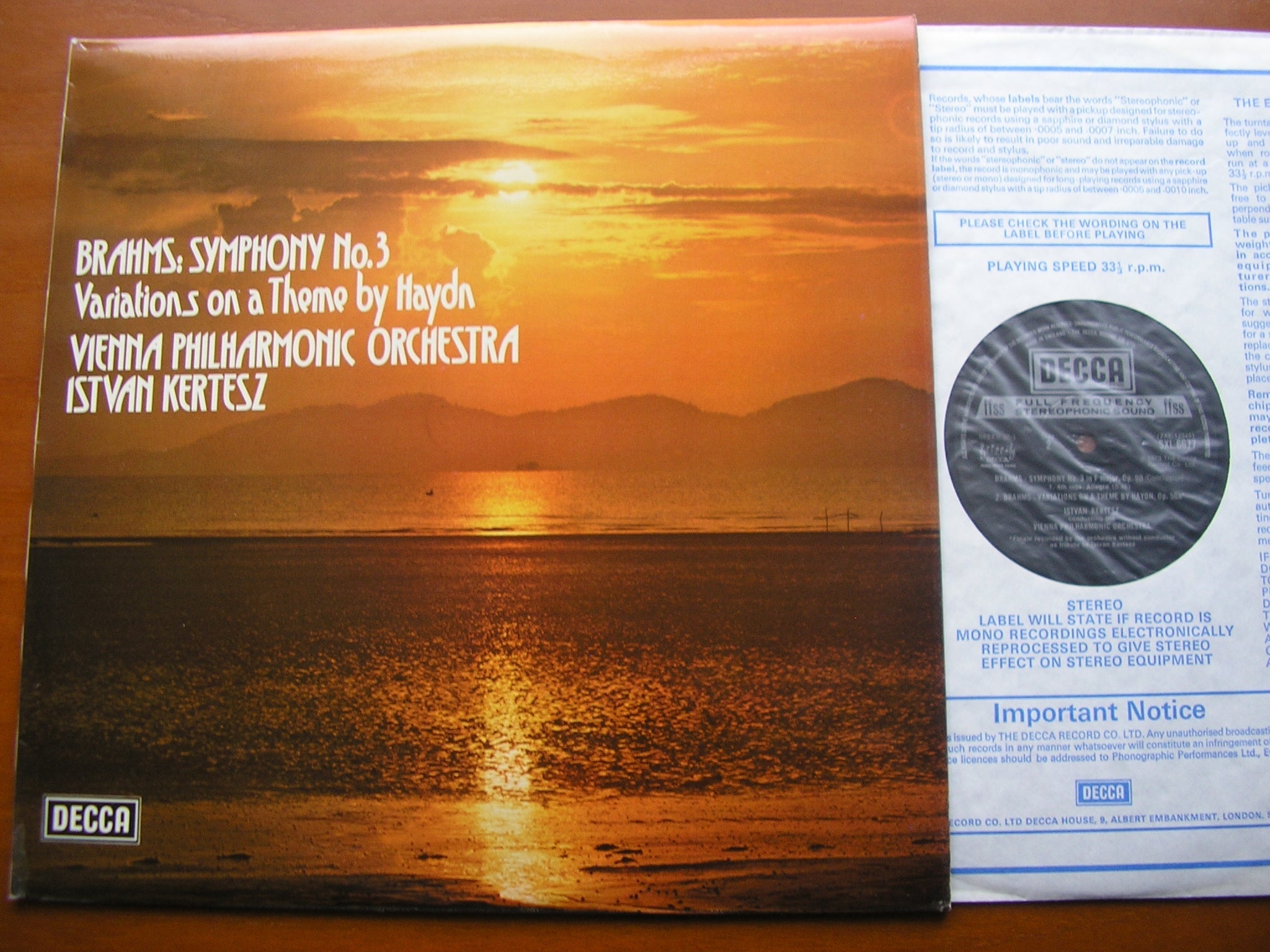 SXL 6677 BRAHMS: SYMPHONY No. 3 / HAYDN VARIATIONS KERTESZ / VIENNA PHILHARMONIC