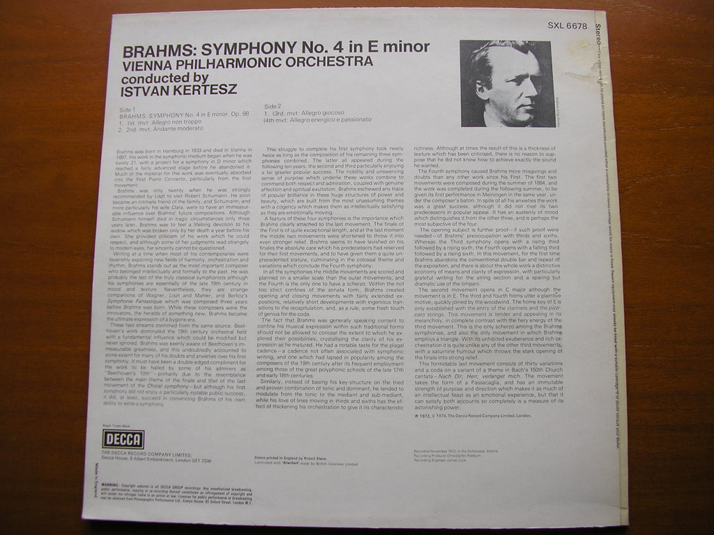 SXL 6678 BRAHMS: SYMPHONY No. 4 KERTESZ / VIENNA PHILHARMONIC