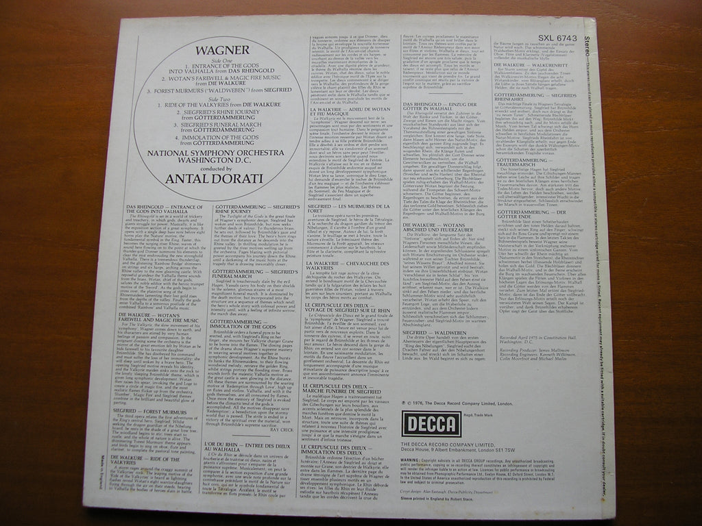 SXL 6743 WAGNER: ORCHESTRAL MUSIC from 'The Ring' DORATI / NSOWDC