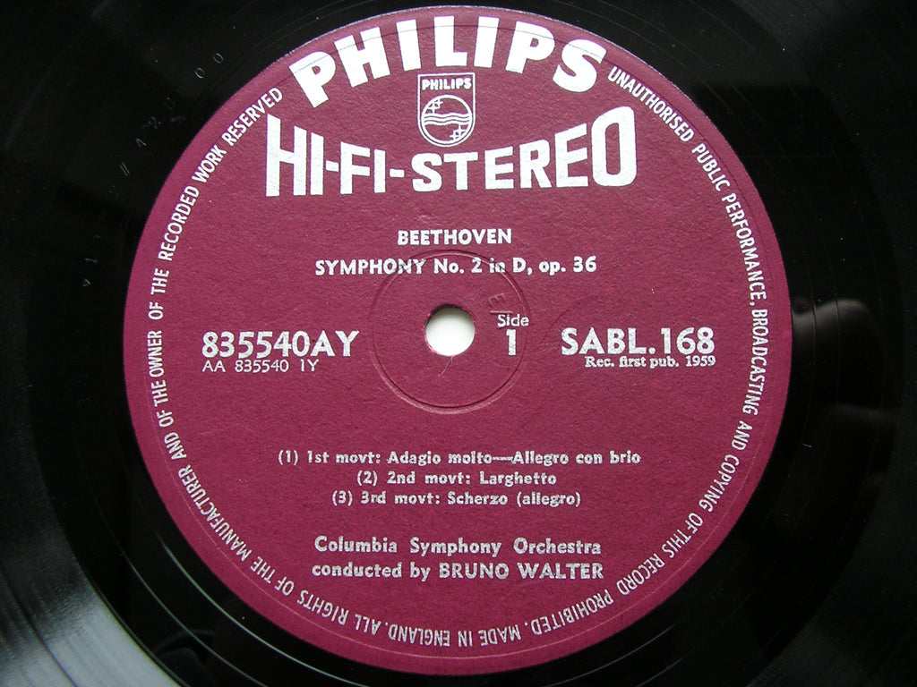 BEETHOVEN: SYMPHONIES Nos. 1 & 2    WALTER / COLUMBIA SYMPHONY    835 540 AY