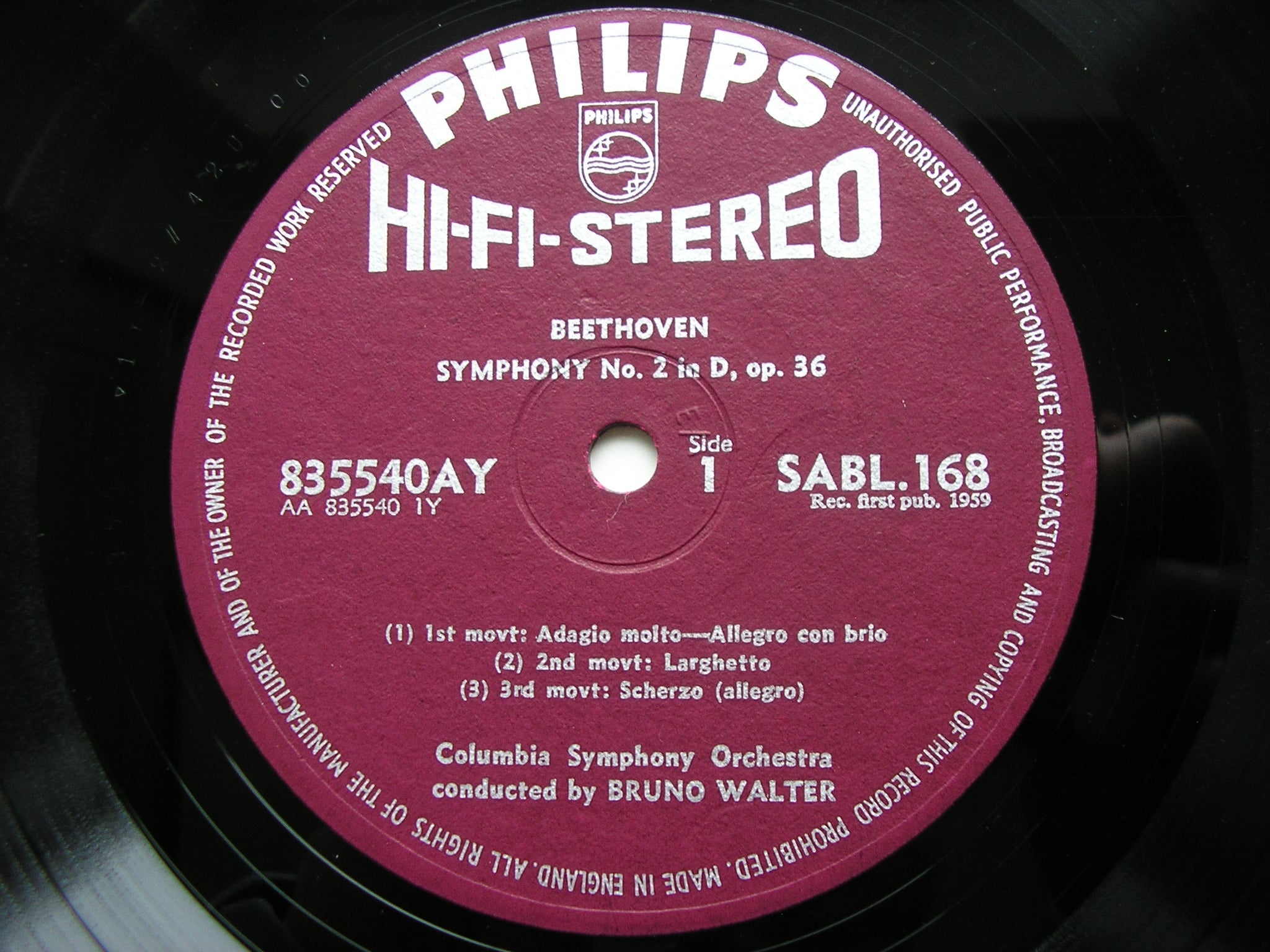 BEETHOVEN: SYMPHONIES Nos. 1 & 2    WALTER / COLUMBIA SYMPHONY    835 540 AY