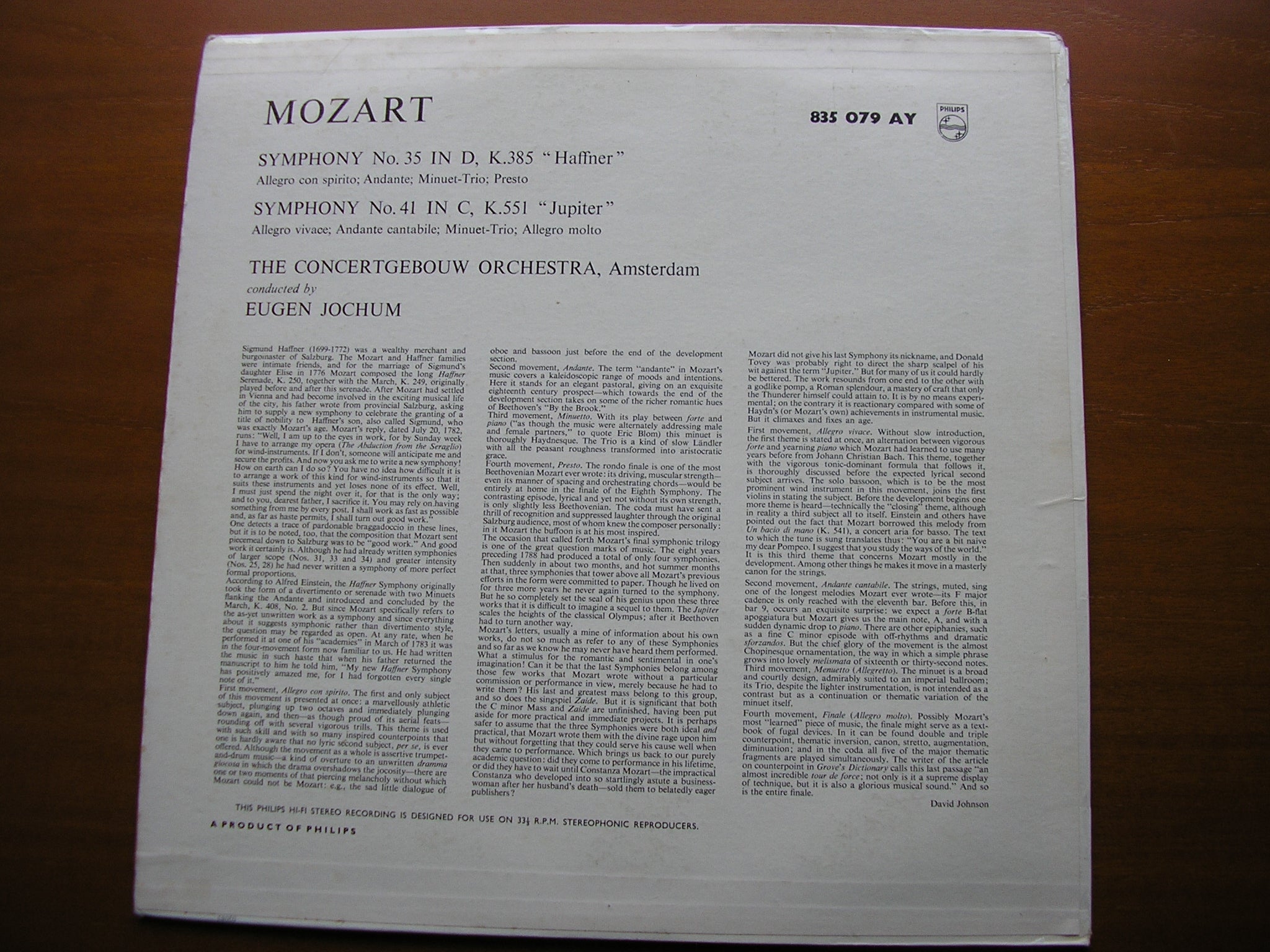 MOZART: SYMPHONIES Nos. 35 & 41 'Jupiter'    JOCHUM / CONCERTGEBOUW ORCHESTRA   835 079 AY