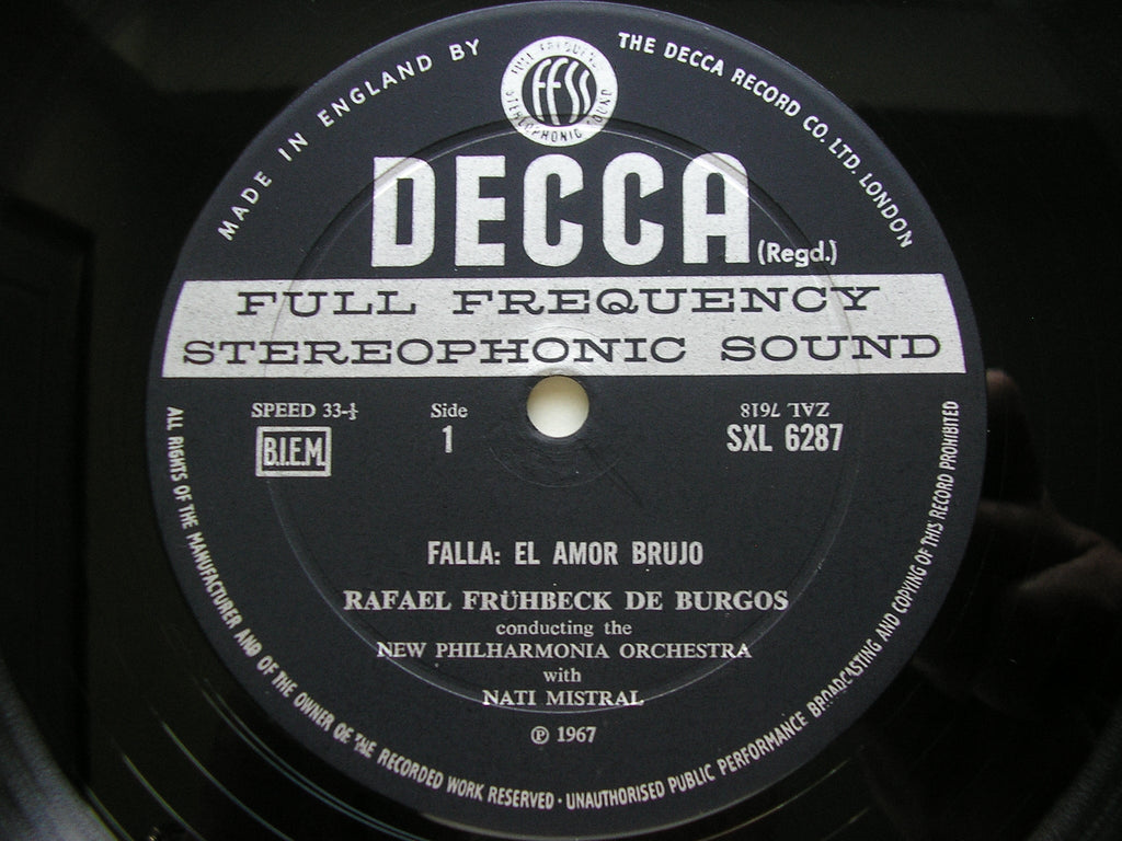 SXL 6287 FALLA: EL AMOR BRUJO / RAVEL: ALBORADA / PAVANE / GRANADOS: INTERMEZZO DE BURGOS / NEW PHILHARMONIA