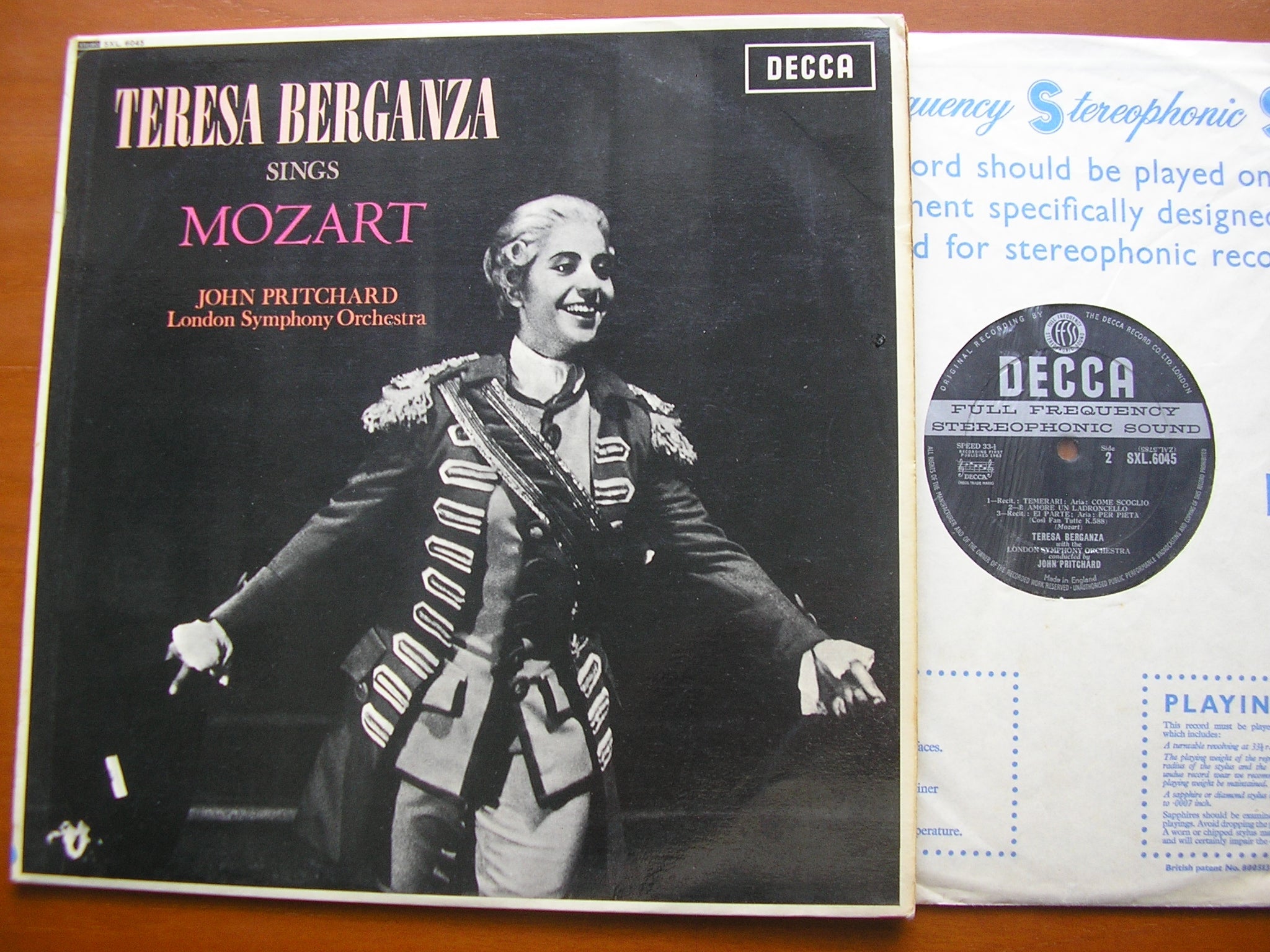 SXL 6045 TERESA BERGANZA SINGS MOZART ARIAS BERGANZA / LONDON SYMPHONY / PRITCHARD