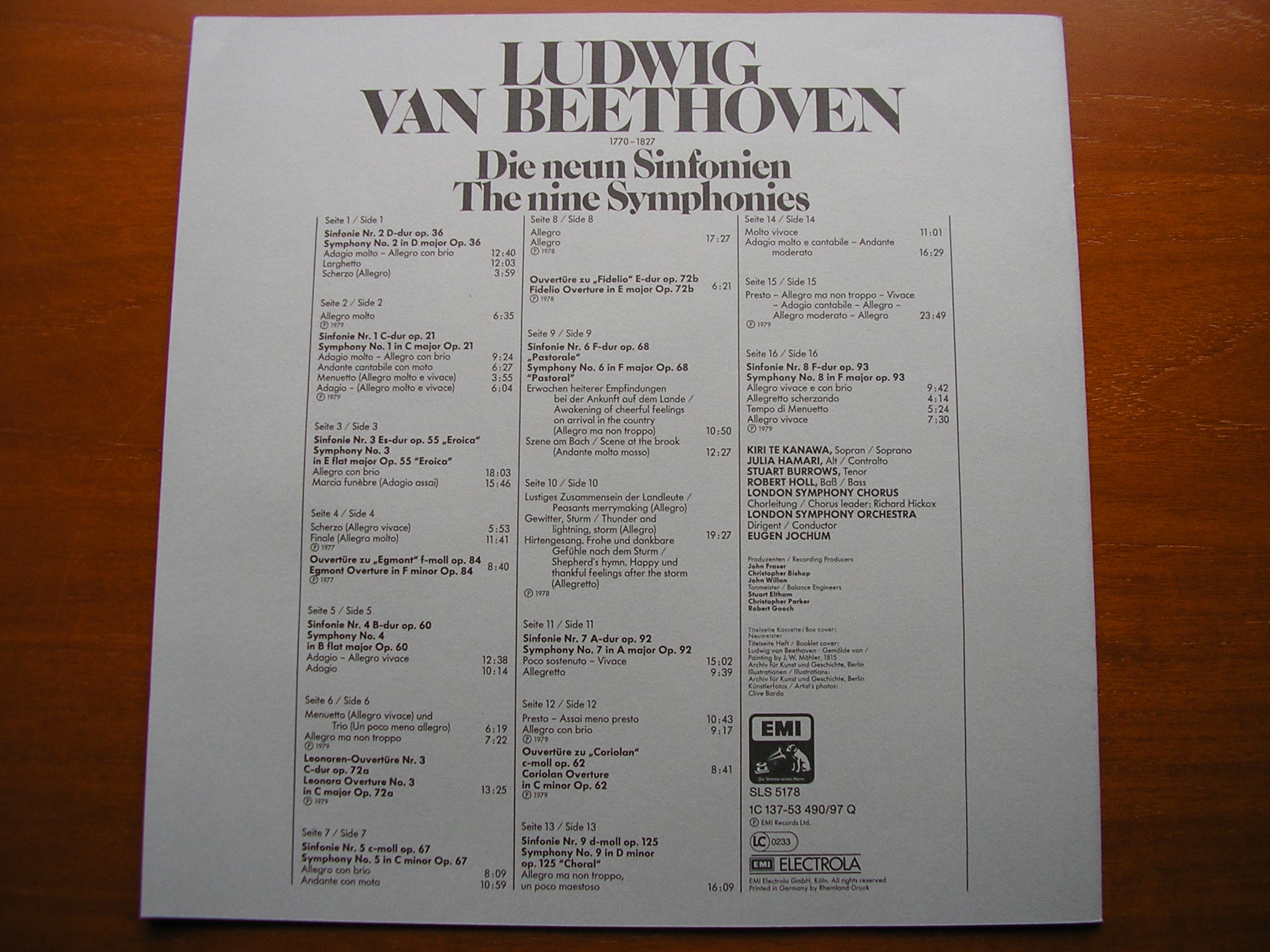 BEETHOVEN: THE NINE SYMPHONIES / FOUR OVERTURES   JOCHUM / LONDON SYMPHONY  SLS 5178