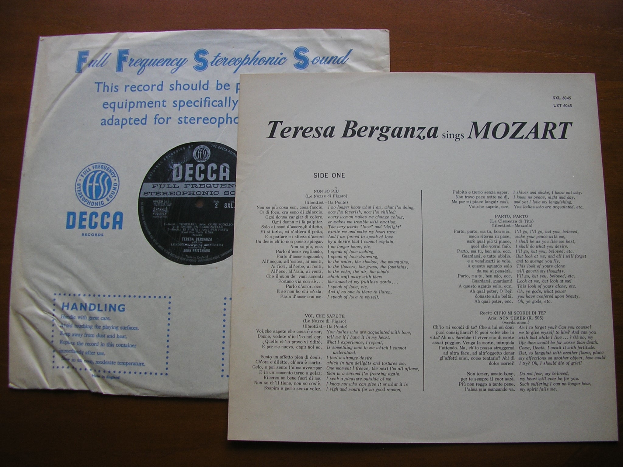 SXL 6045 TERESA BERGANZA SINGS MOZART ARIAS BERGANZA / LONDON SYMPHONY / PRITCHARD