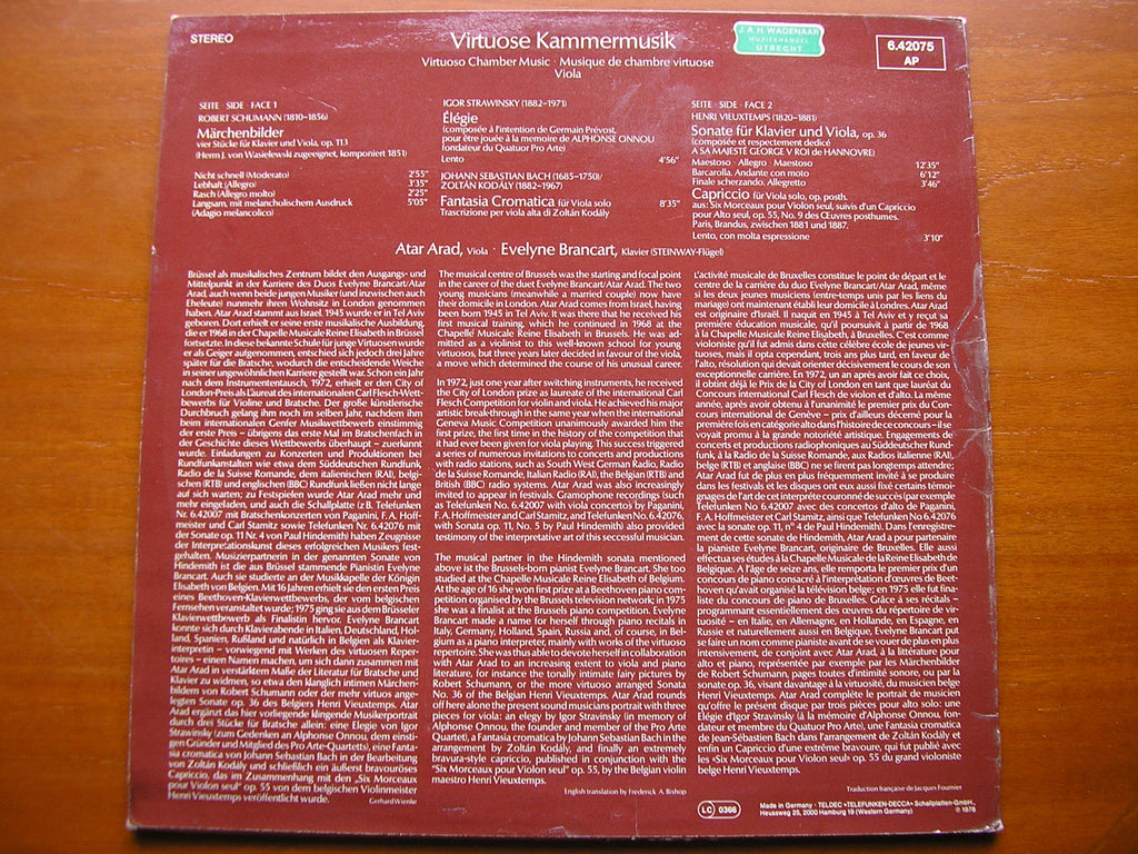 MUSIC FOR VIOLA: VIEUXTEMPS / STRAVINSKY / BACH / SCHUMANN    ARAD / BRANCART   6.42075