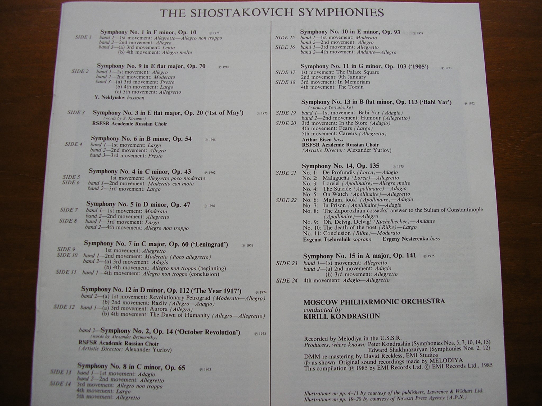 SHOSTAKOVICH: THE COMPLETE SYMPHONIES    KONDRASHIN / MOSCOW PHILHARMONIC  12 LP BOX SET   EX 2903873