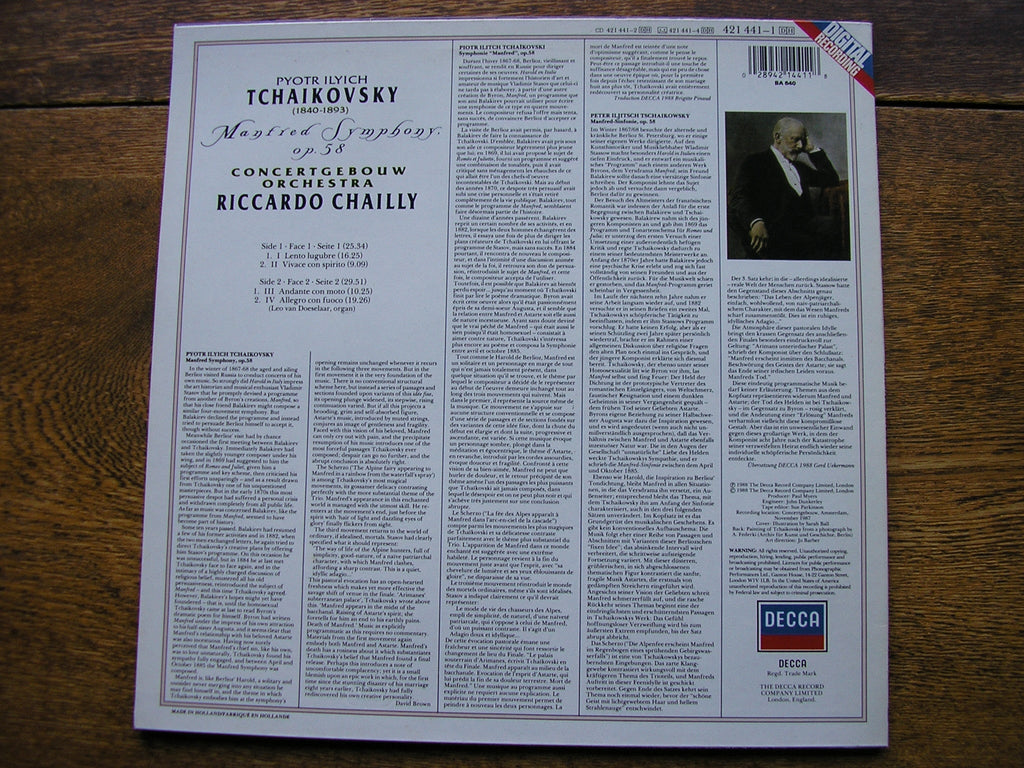 TCHAIKOVSKY: MANFRED SYMPHONY  CHAILLY / CONCERTGEBOUW ORCHESTRA   421 441
