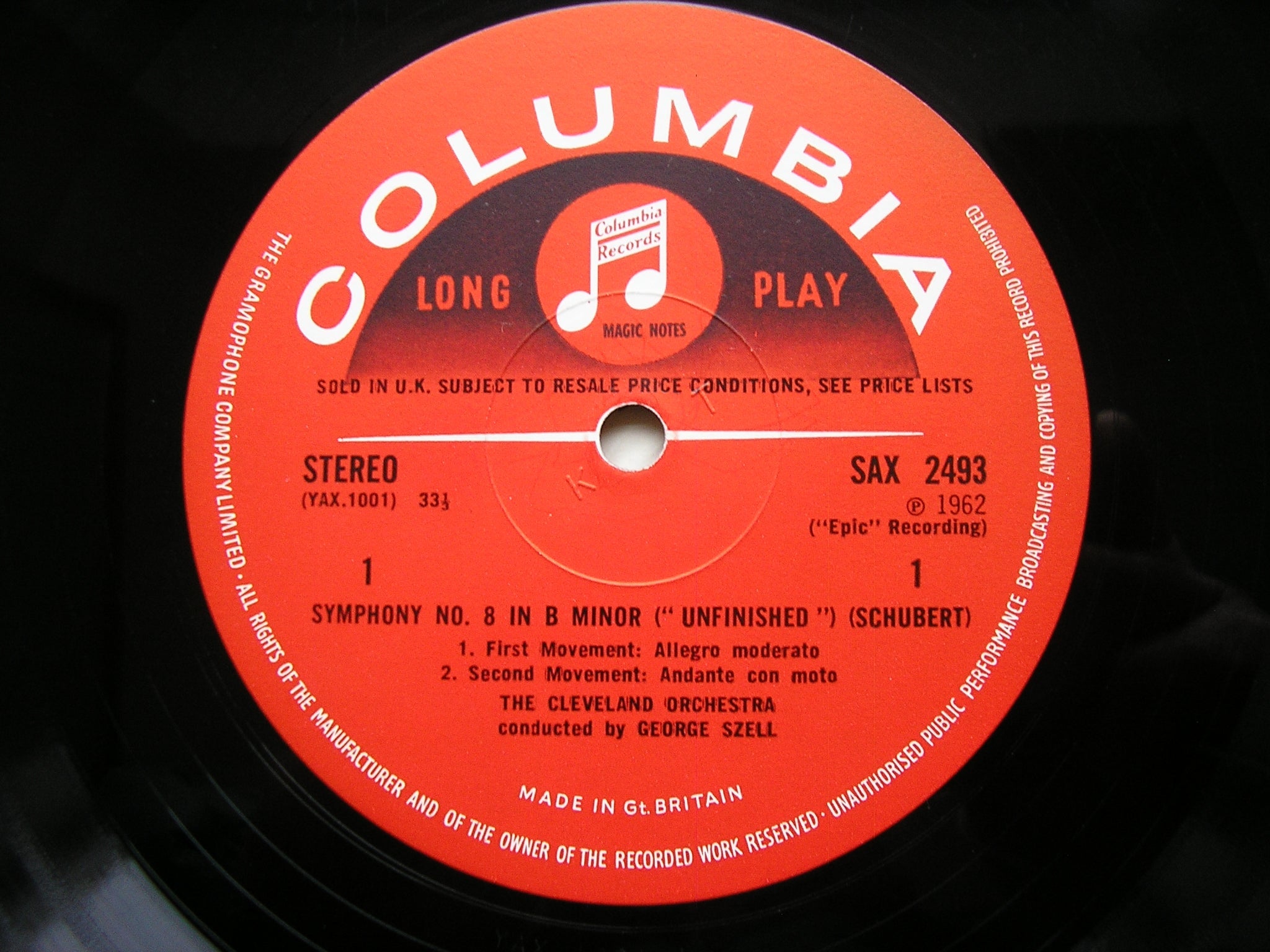 SCHUBERT: UNFINISHED / BEETHOVEN: SYMPHONY No. 8    SZELL / CLEVELAND ORCHESTRA    SAX 2493