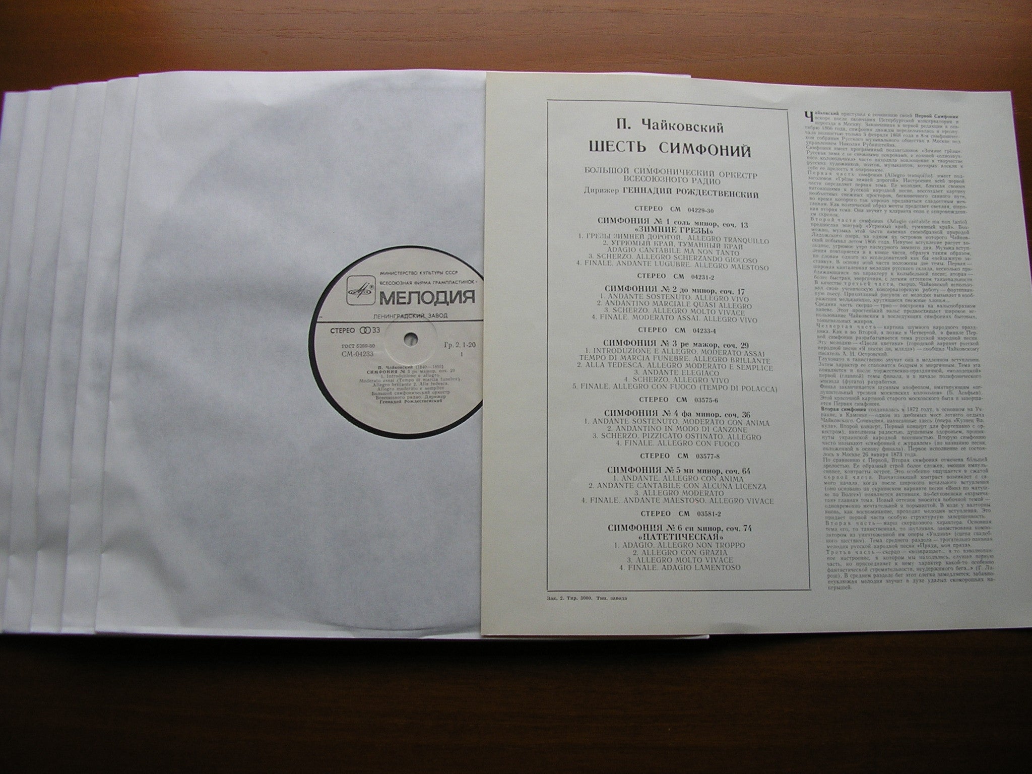 TCHAIKOVSKY: SIX SYMPHONIES  ROZHDESTVENSKY / MOSCOW RADIO SYMPHONY   6 LP SET
