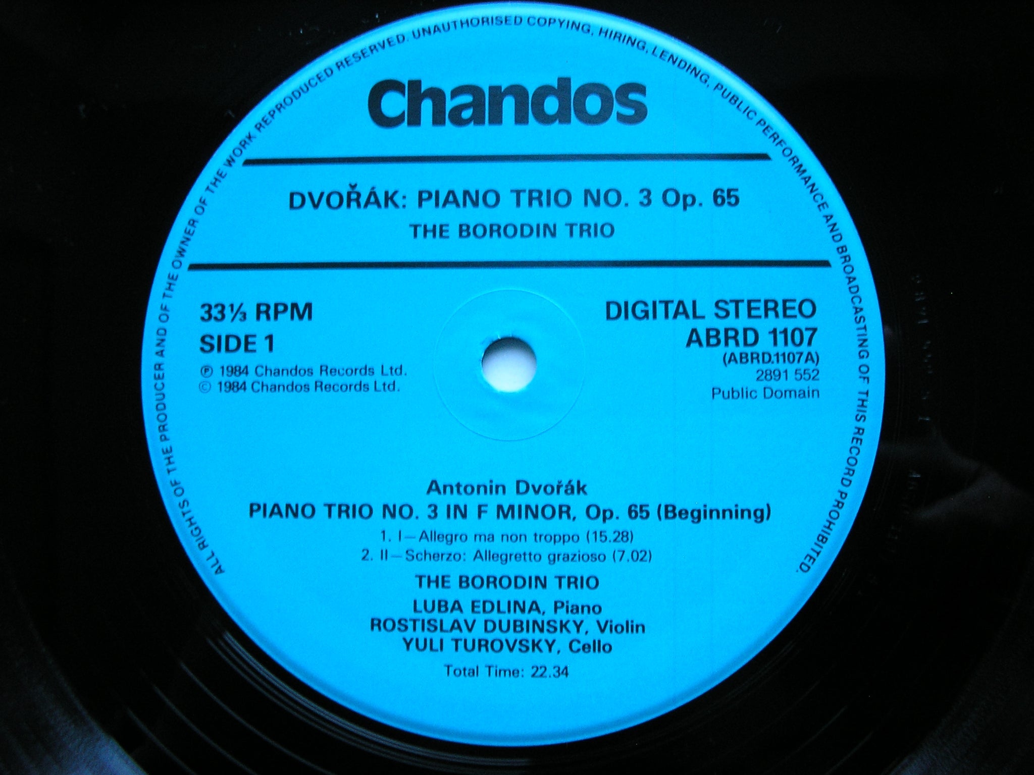 DVORAK: PIANO TRIO No.3    THE BORODIN TRIO      ABRD 1107
