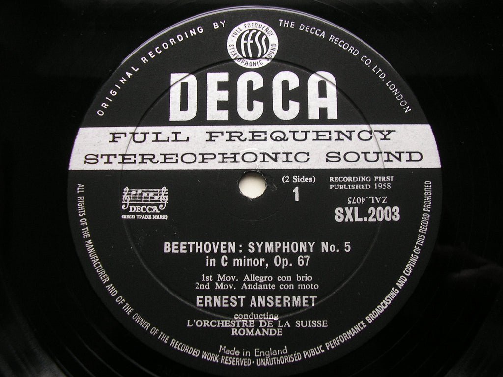 SXL 2003  BEETHOVEN: SYMPHONY No. 5 / EGMONT OVERTURE     ANSERMET / SUISSE ROMANDE     ED 1