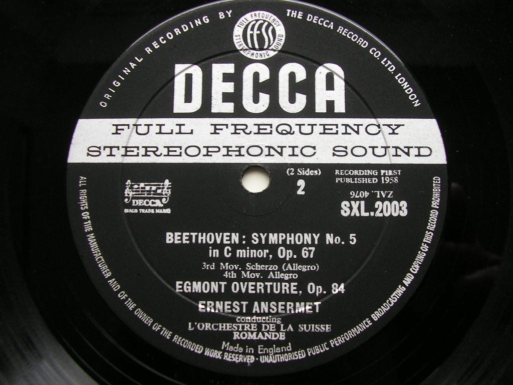 SXL 2003  BEETHOVEN: SYMPHONY No. 5 / EGMONT OVERTURE     ANSERMET / SUISSE ROMANDE     ED 1