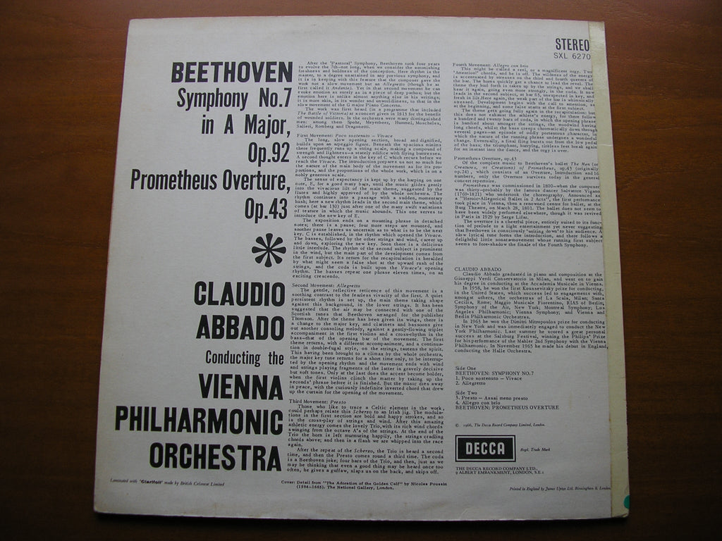 SXL 6270 BEETHOVEN: SYMPHONY No. 7 / OVERTURE Prometheus ABBADO / VIENNA PHILHARMONIC