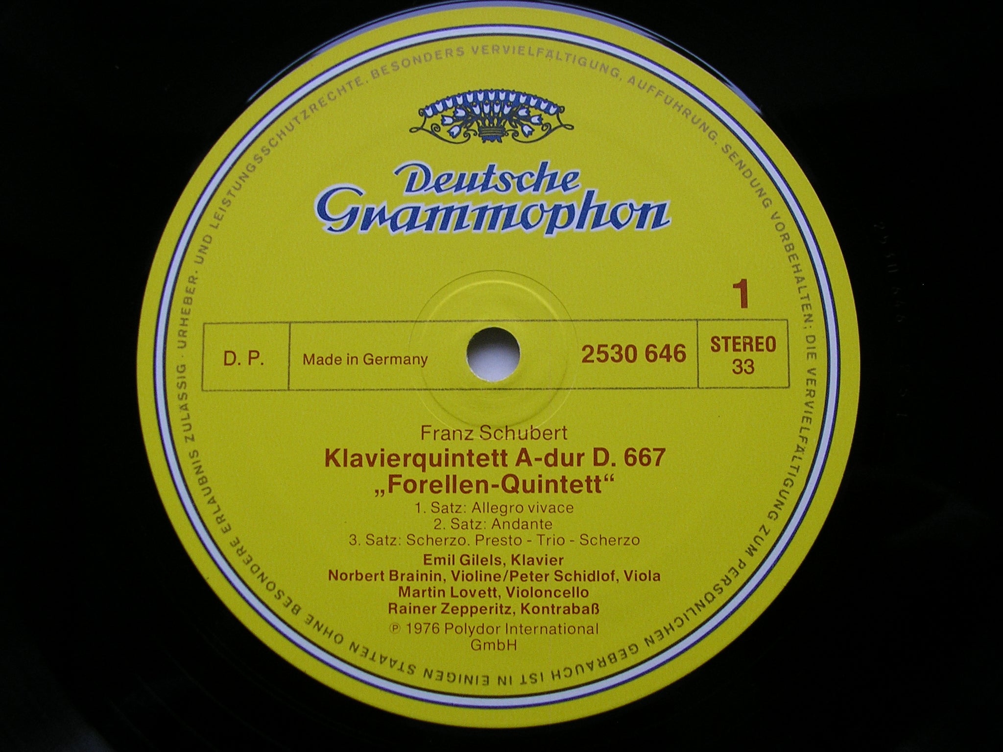 SCHUBERT: TROUT QUINTET / QUARTETTSATZ D.703     GILELS / AMADEUS QUARTET / ZEPPERITZ     2530 646