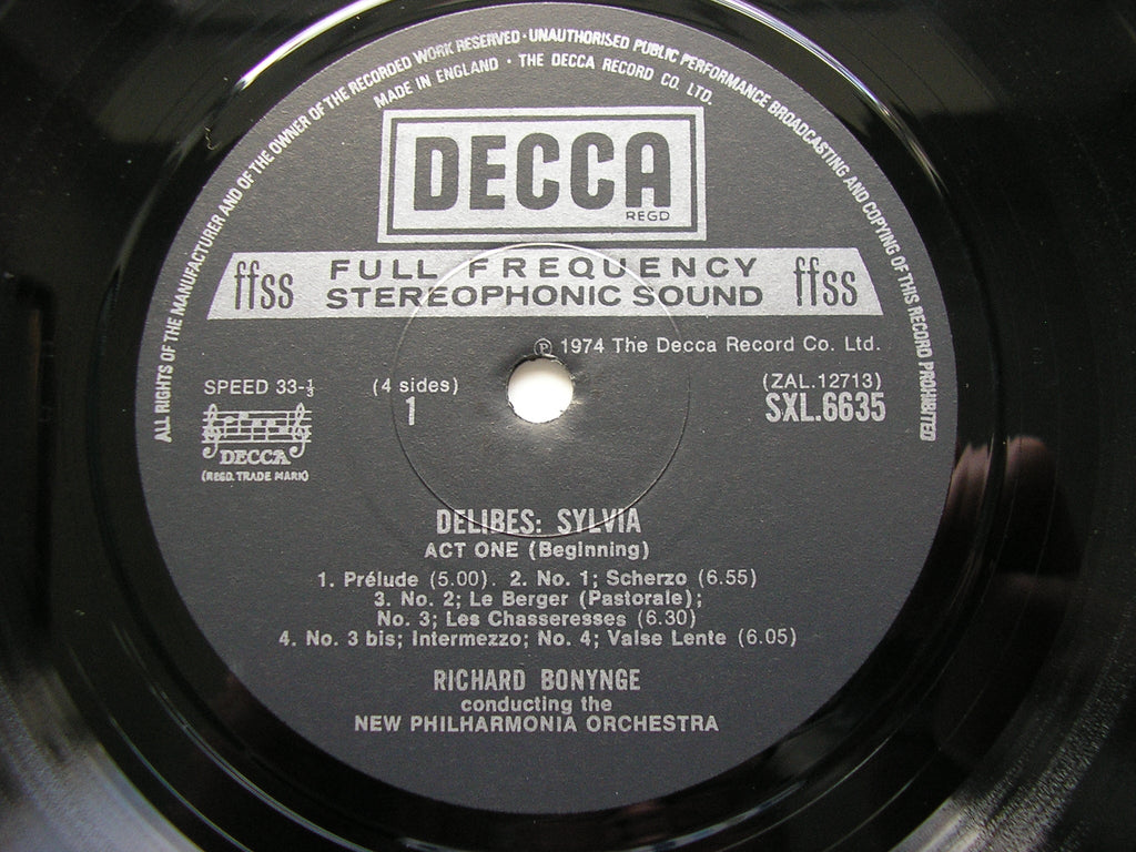 DELIBES: SYLVIA (Complete Ballet)     BONYNGE / NEW PHILHARMONIA ORCHESTRA   2LP    SXL 6635 - 66