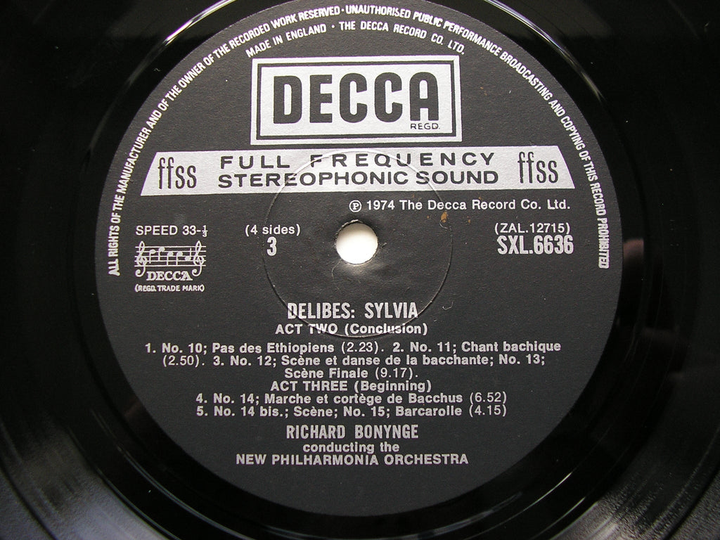 DELIBES: SYLVIA (Complete Ballet)     BONYNGE / NEW PHILHARMONIA ORCHESTRA   2LP    SXL 6635 - 66