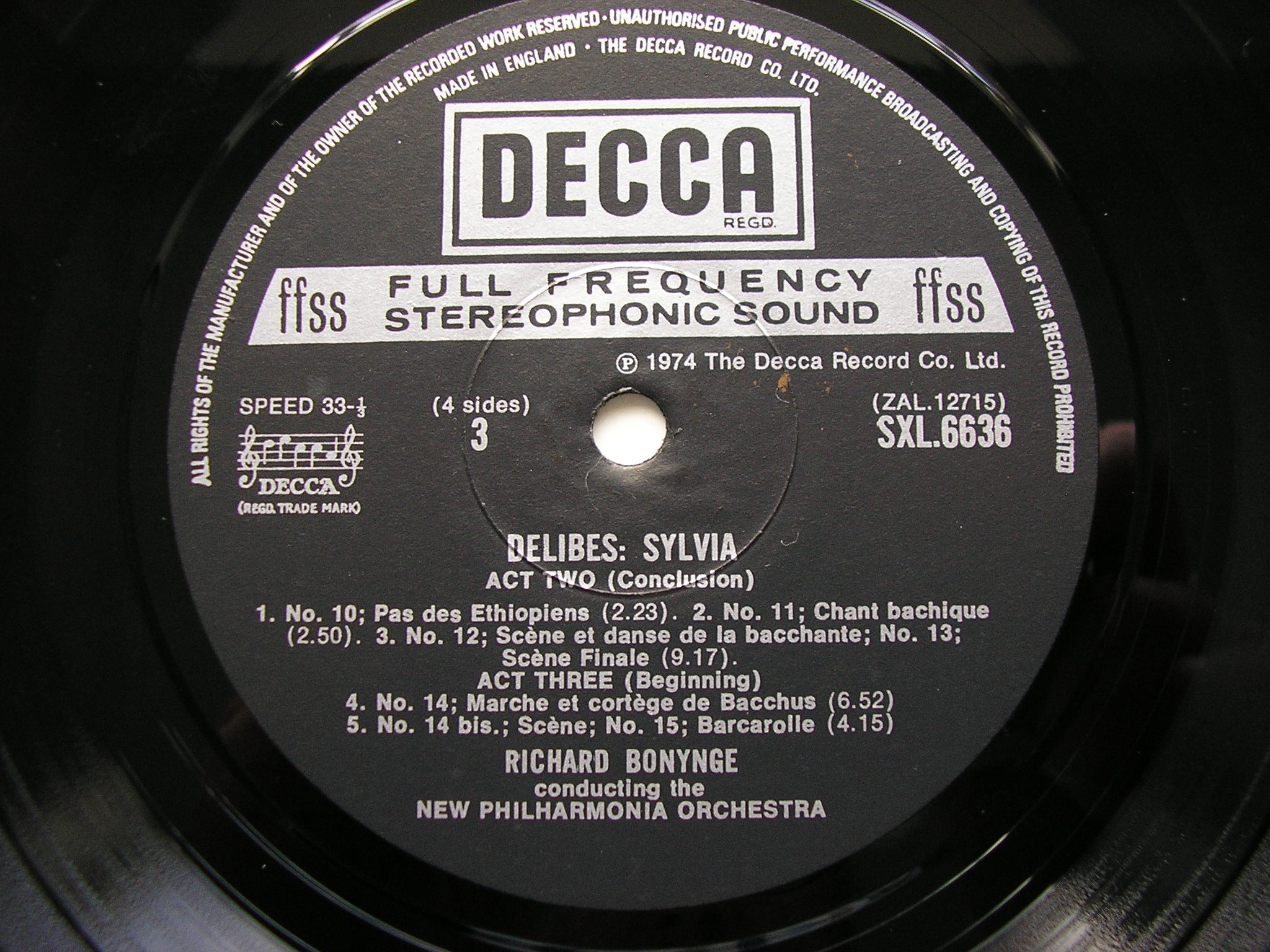 DELIBES: SYLVIA (Complete Ballet)     BONYNGE / NEW PHILHARMONIA ORCHESTRA   2LP    SXL 6635 - 66