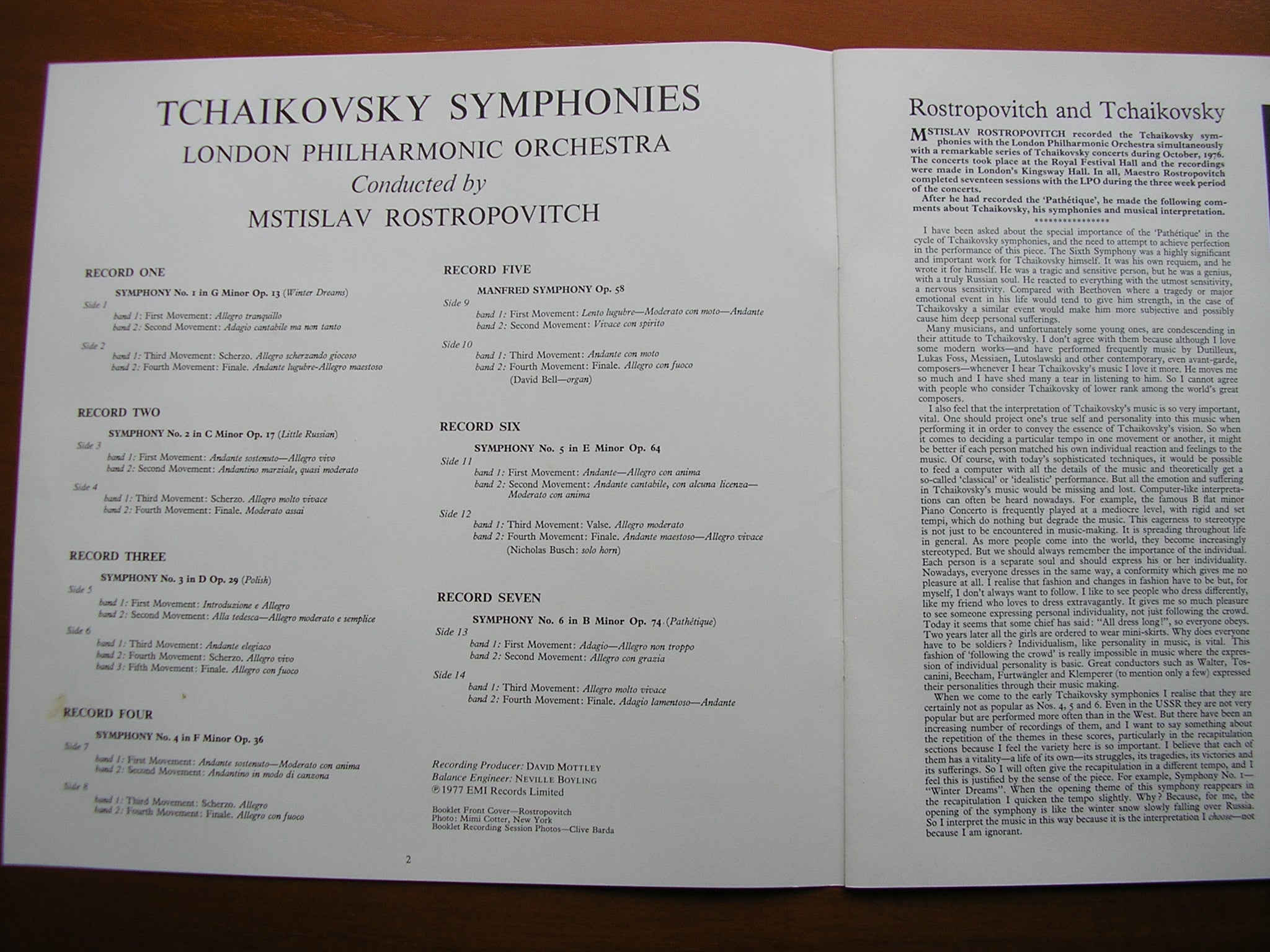 TCHAIKOVSKY: THE COMPLETE SYMPHONIES   ROSTROPOVITCH / LONDON PHILHARMONIC  7 LP   SLS 5099