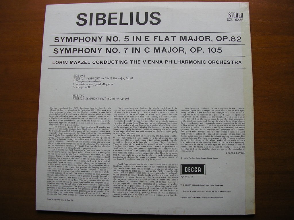 SXL 6236 SIBELIUS: SYMPHONIES Nos. 5 & 7 MAAZEL / VIENNA PHILHARMONIC