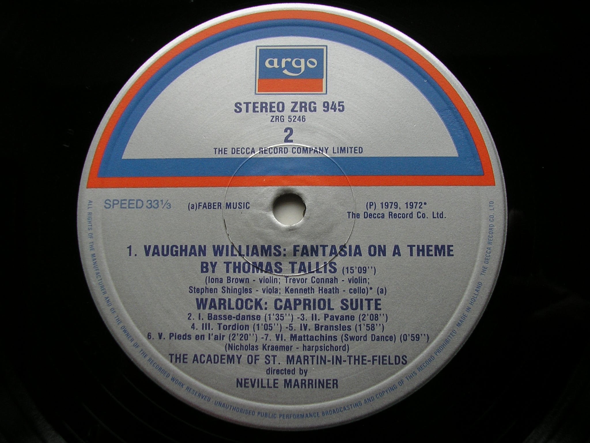 ELGAR: SERENADE / WARLOCK: CAPRIOL SUITE / VAUGHAN WILLIAMS: TALLIS FANTASIA    ACADEMY OF ST MARTIN IN THE FIELDS / MARRINER     ZRG 945