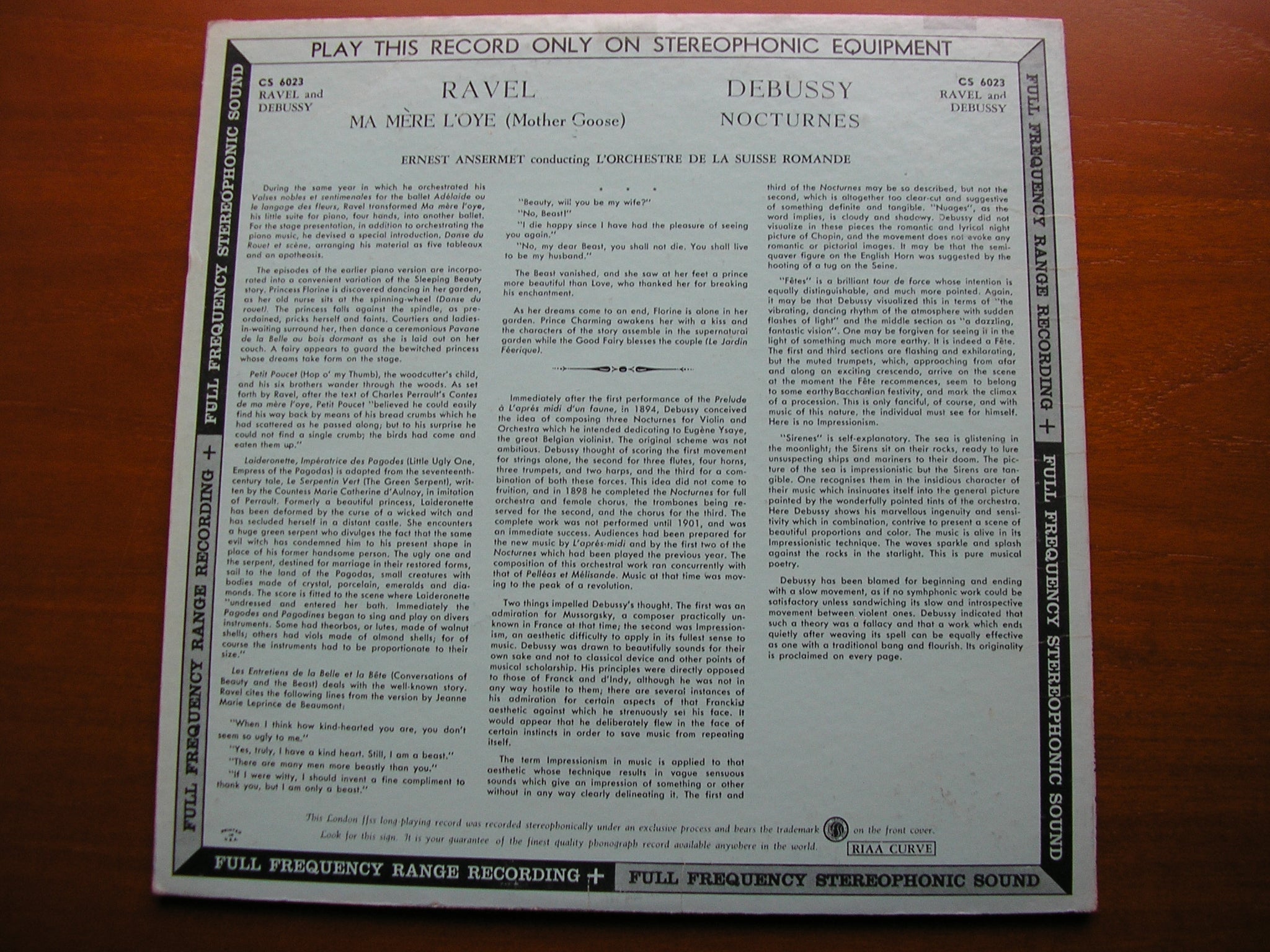 RAVEL: MA MERE L'OYE / DEBUSSY: NOCTURNES   ANSERMET / SUISSE ROMANDE    CS 6023
