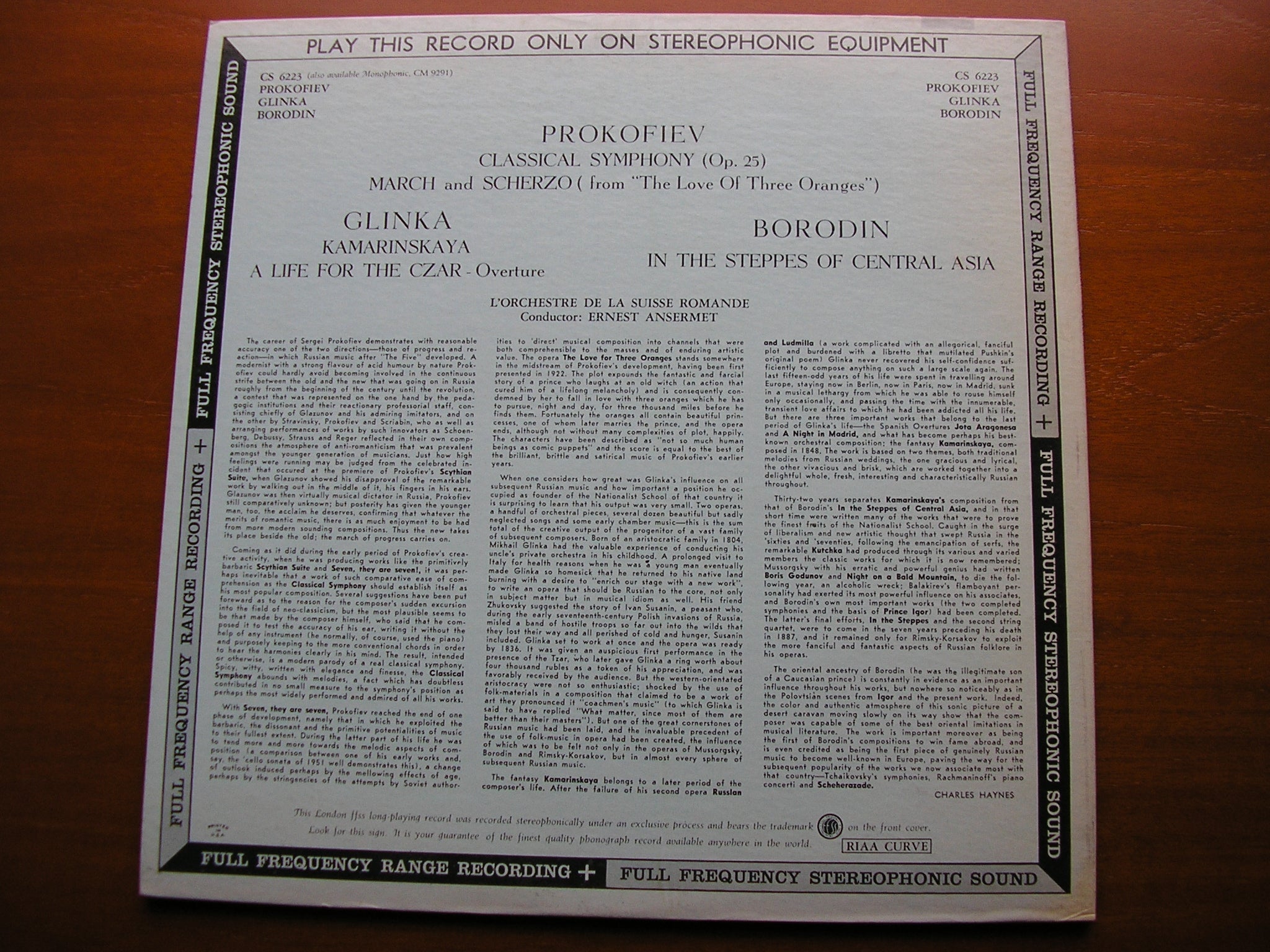PROKOFIEV / GLINKA / BORODIN: ORCHESTRAL MUSIC   ANSERMET / SUISSE ROMANDE   CS 6223