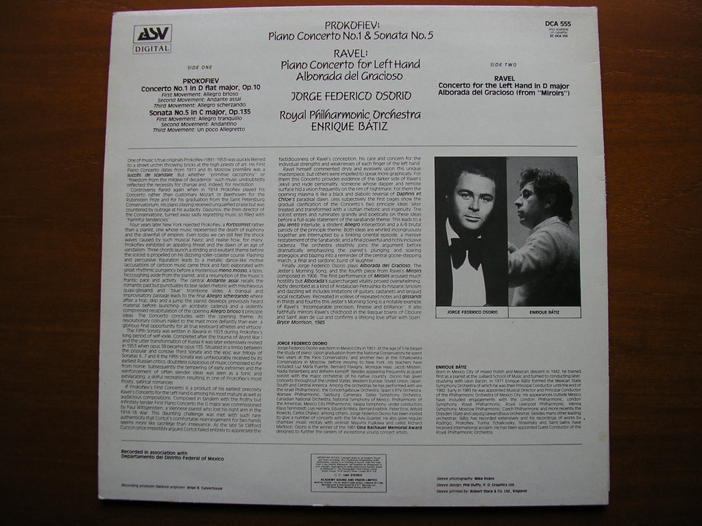 RAVEL: CONCERTO FOR THE LEFT HAND / PROKOFIEV: PIANO CONCERTO No. 1   OSORIO / ROYAL PHILHARMONIC / BATIZ   DCA 555
