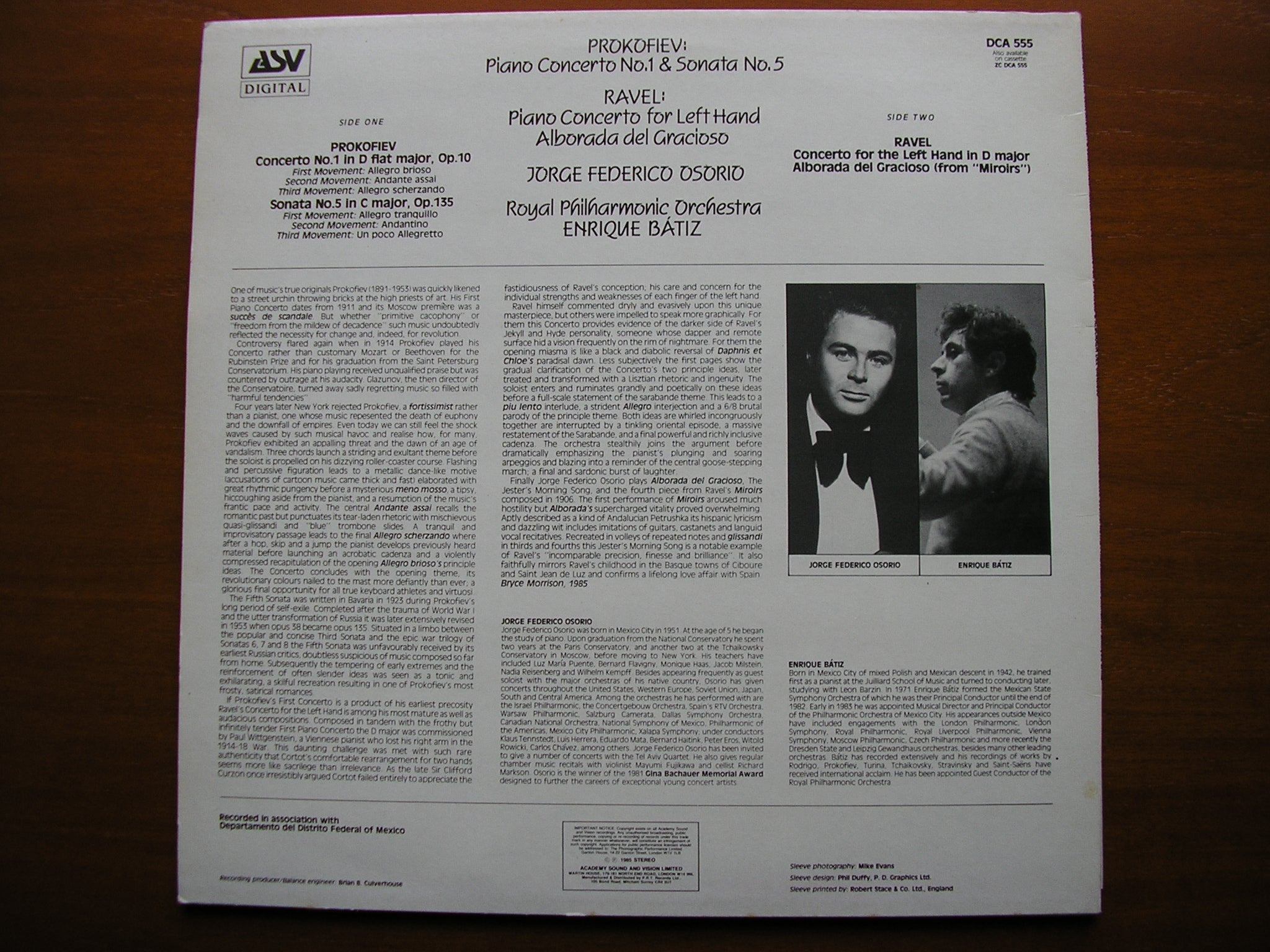 RAVEL: CONCERTO FOR THE LEFT HAND / PROKOFIEV: PIANO CONCERTO No. 1   OSORIO / ROYAL PHILHARMONIC / BATIZ   DCA 555
