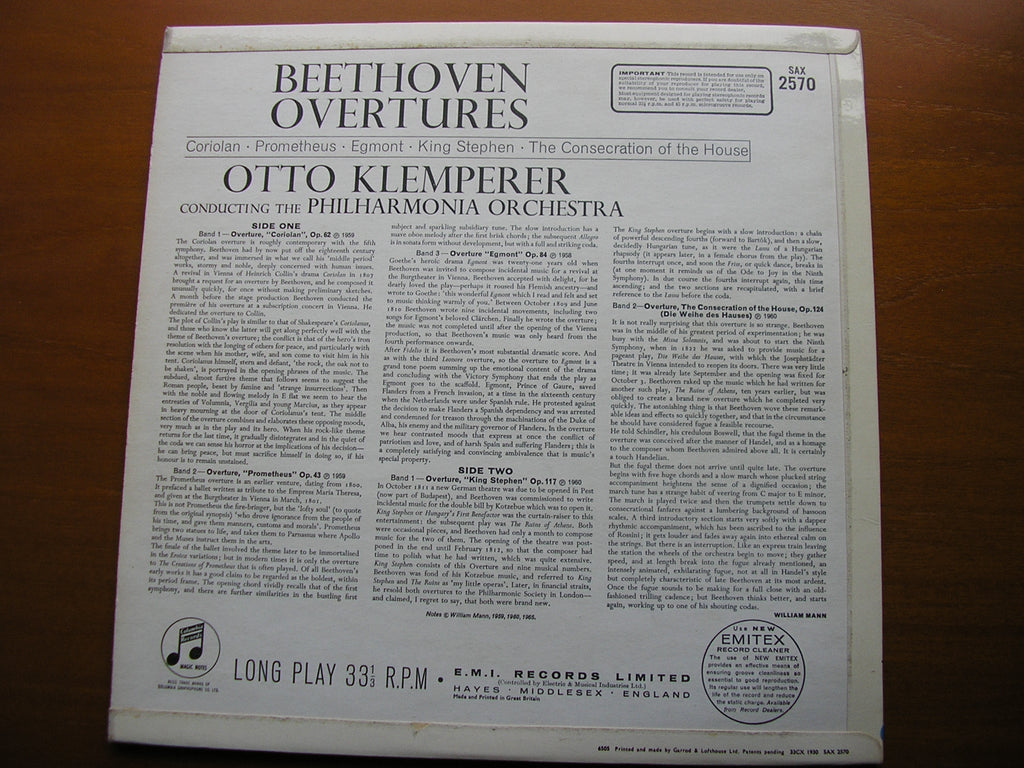 SAX 2570  BEETHOVEN: FIVE OVERTURES      PHILHARMONIA / KLEMPERER