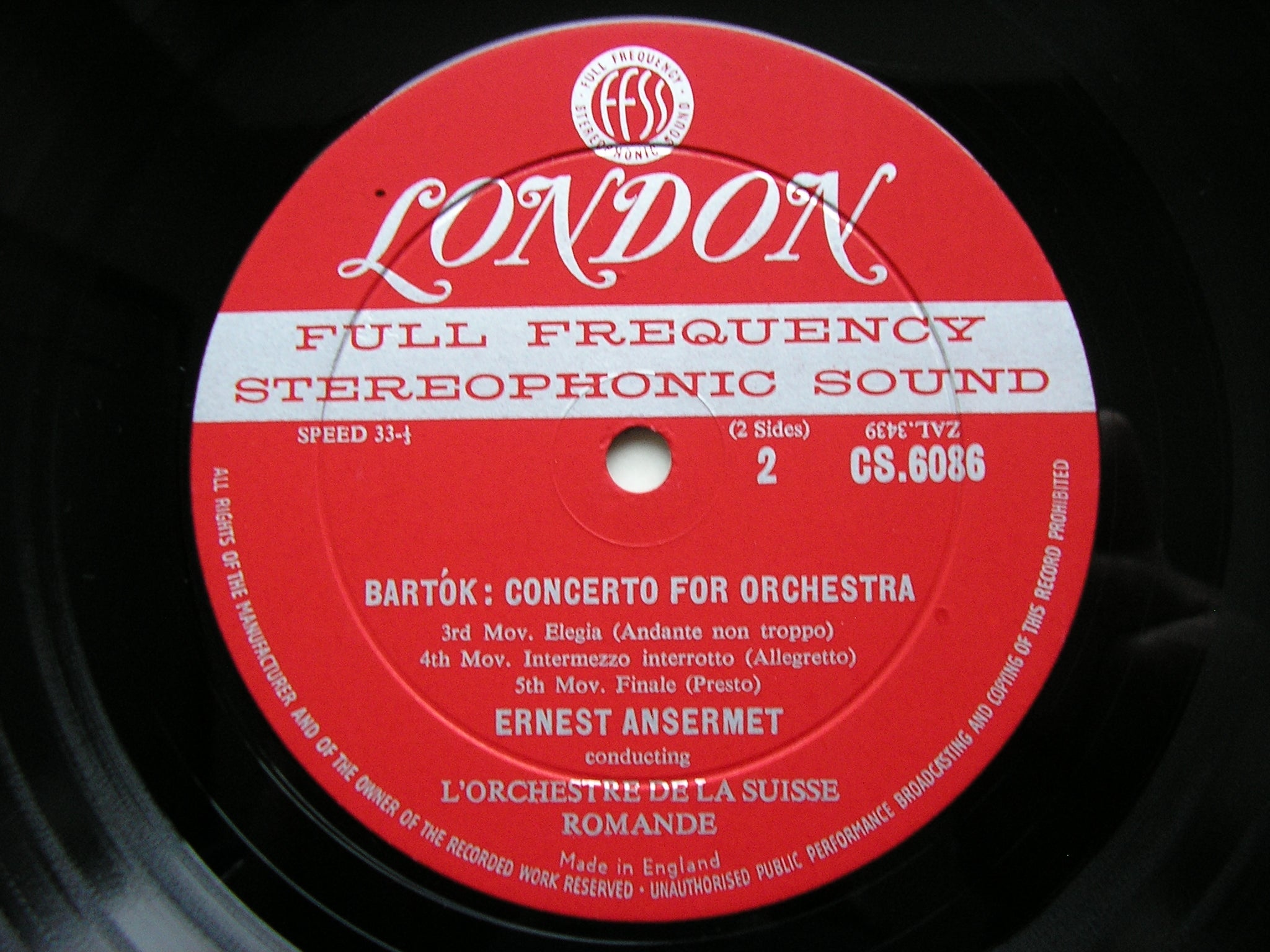 BARTOK: CONCERTO FOR ORCHESTRA   ANSERMET / SUISSE ROMANDE   CS 6086