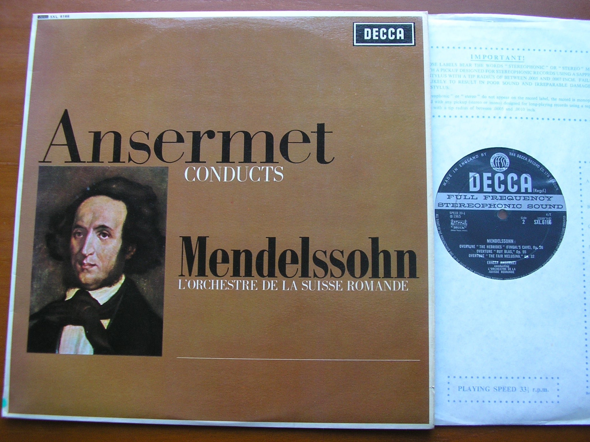 SXL 6166 ANSERMET CONDUCTS MENDELSSOHN: SYMPHONY No. 4 / OVERTURES ANSERMET / SUISSE ROMANDE