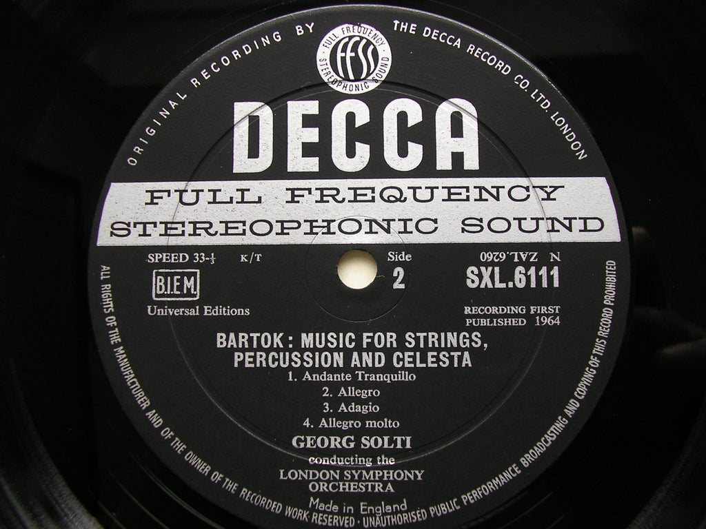 SXL 6111 BARTOK: MUSIC FOR STRINGS, PERCUSSION & CELESTA / THE MIRACULOUS MANDARIN SOLTI / LONDON SYMPHONY