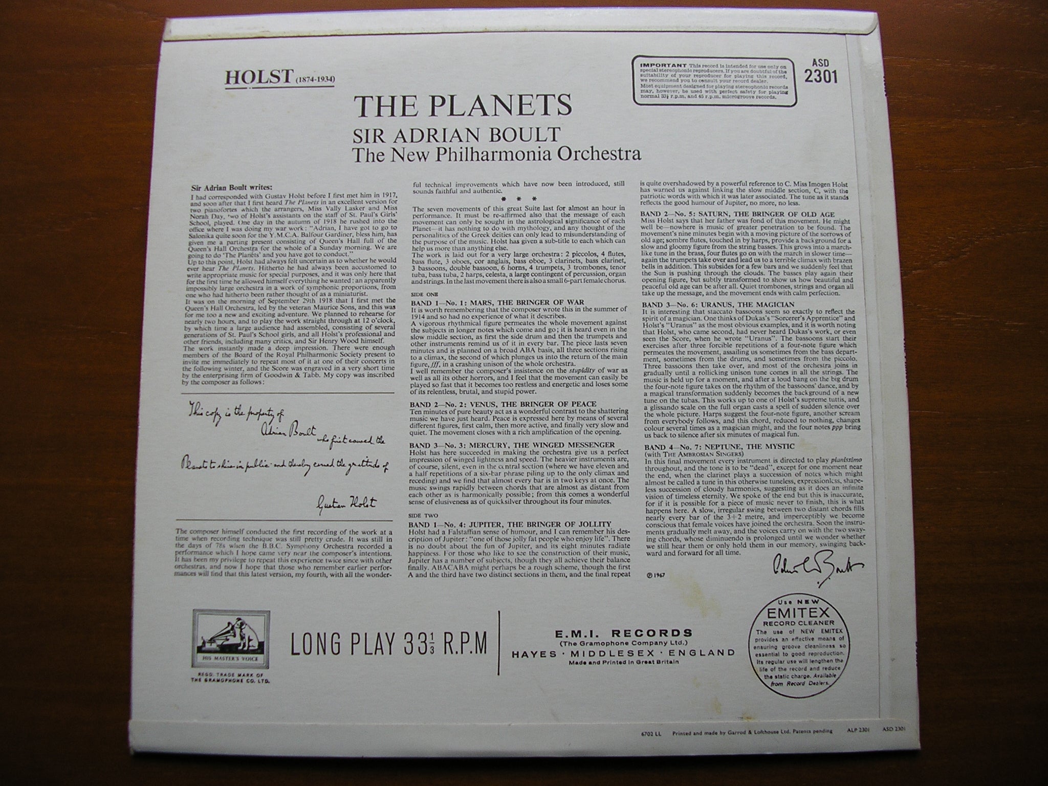 HOLST: THE PLANETS   BOULT / NEW PHILHARMONIA ORCHESTRA   ASD 2301