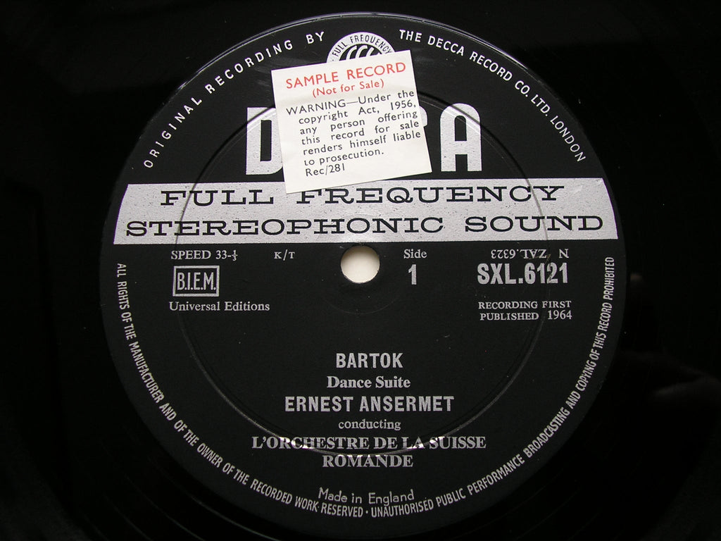 SXL 6121 BARTOK: DANCE SUITE / TWO PORTRAITS / RUMANIAN DANCES ANSERMET / SUISSE ROMANDE