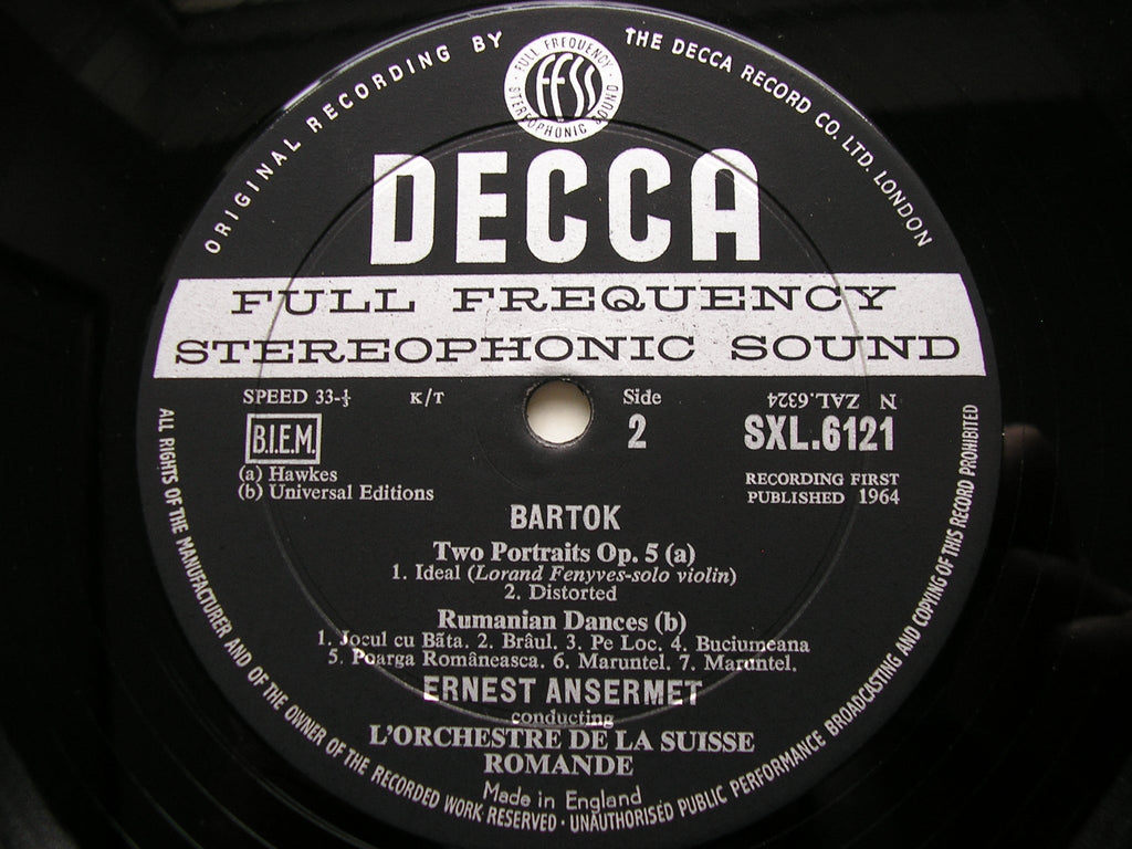 SXL 6121 BARTOK: DANCE SUITE / TWO PORTRAITS / RUMANIAN DANCES ANSERMET / SUISSE ROMANDE