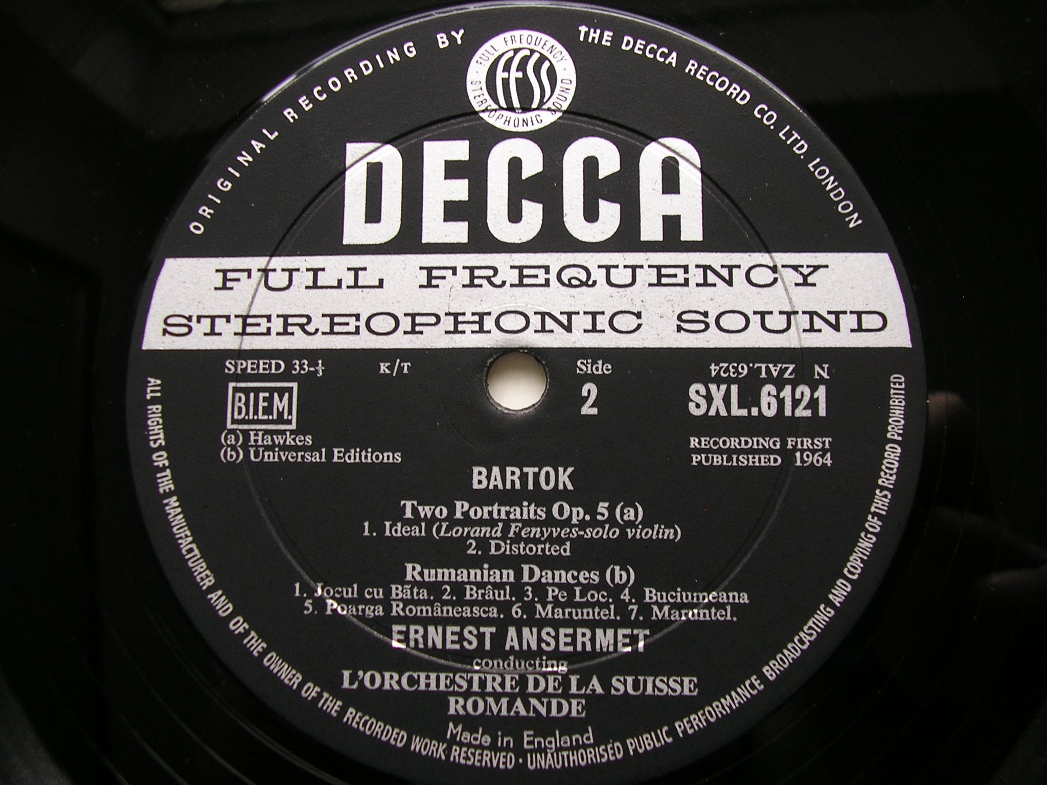 SXL 6121 BARTOK: DANCE SUITE / TWO PORTRAITS / RUMANIAN DANCES ANSERMET / SUISSE ROMANDE
