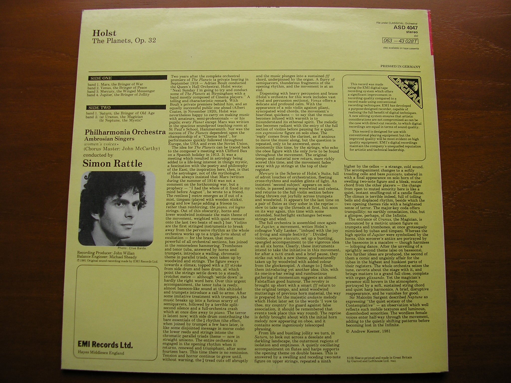 HOLST: THE PLANETS   SIMON RATTLE / PHILHARMONIA   ASD 4047