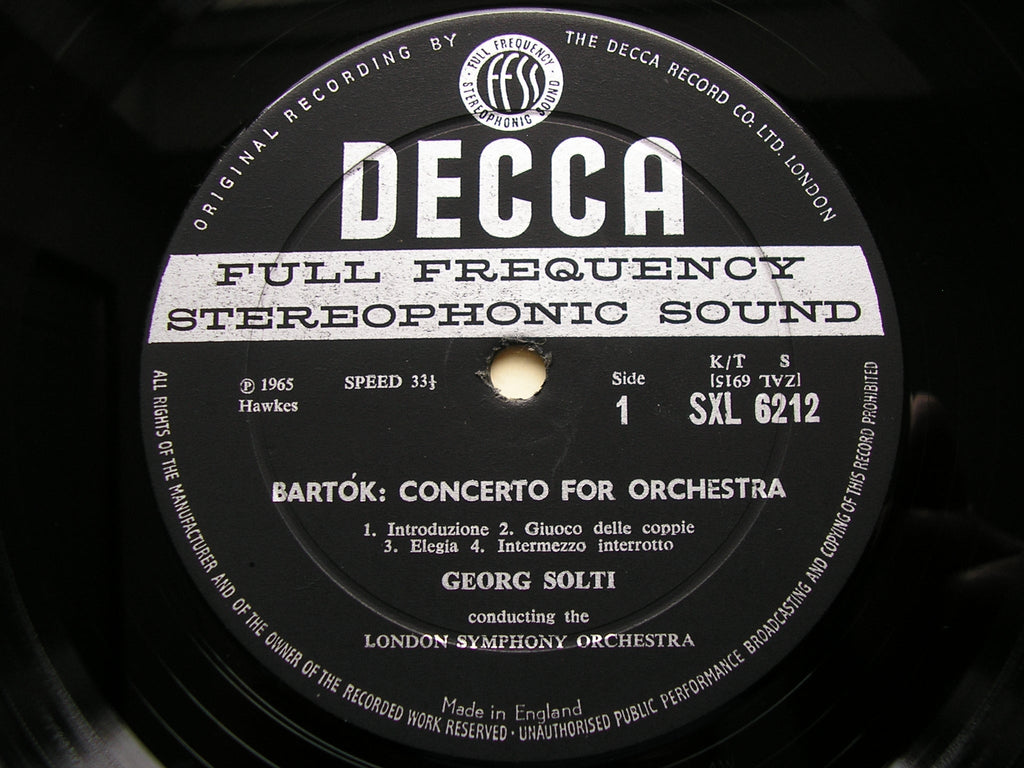 SXL 6212 BARTOK: CONCERTO FOR ORCHESTRA / DANCE SUITE SOLTI / LONDON SYMPHONY