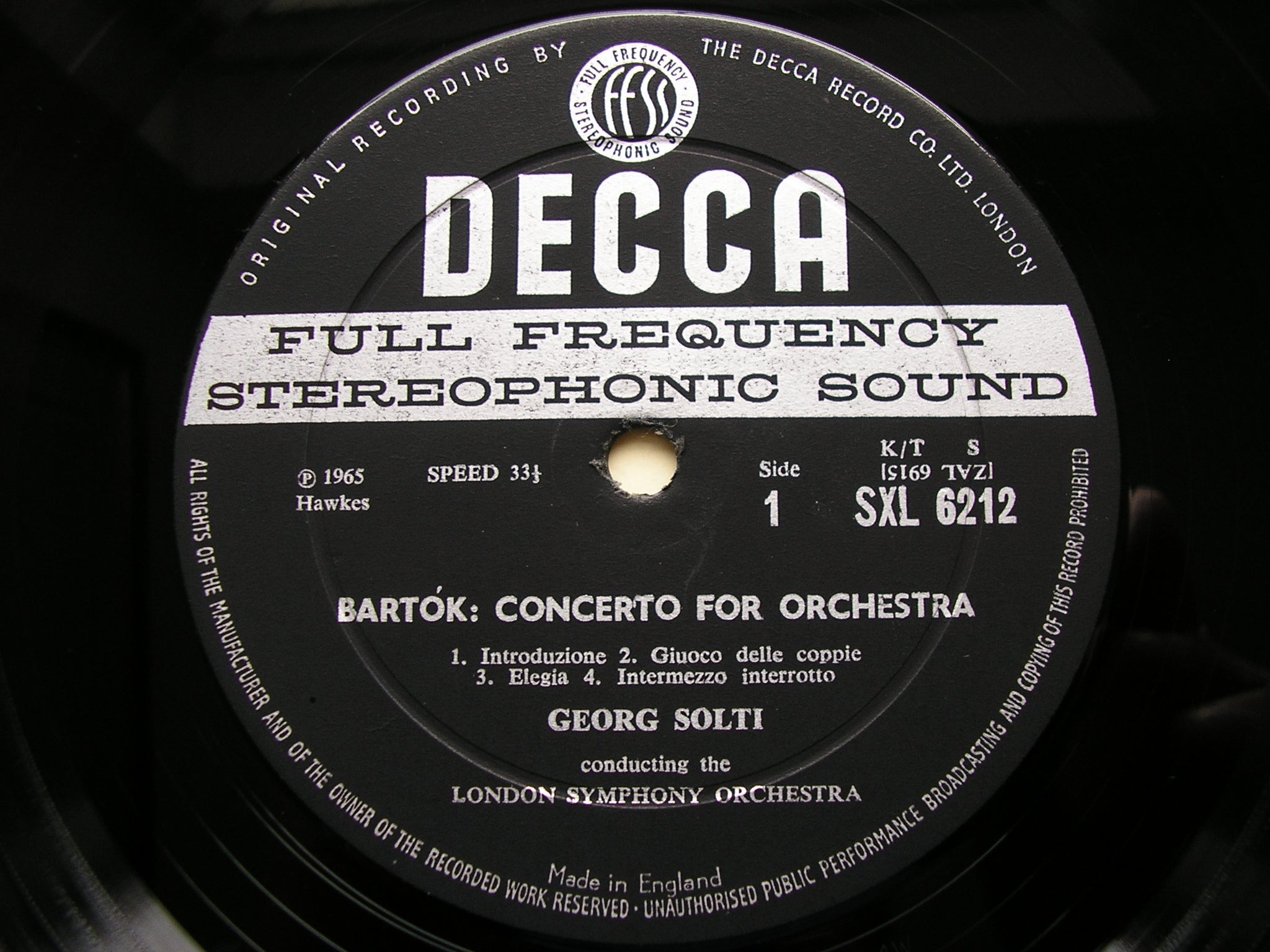 SXL 6212 BARTOK: CONCERTO FOR ORCHESTRA / DANCE SUITE SOLTI / LONDON SYMPHONY