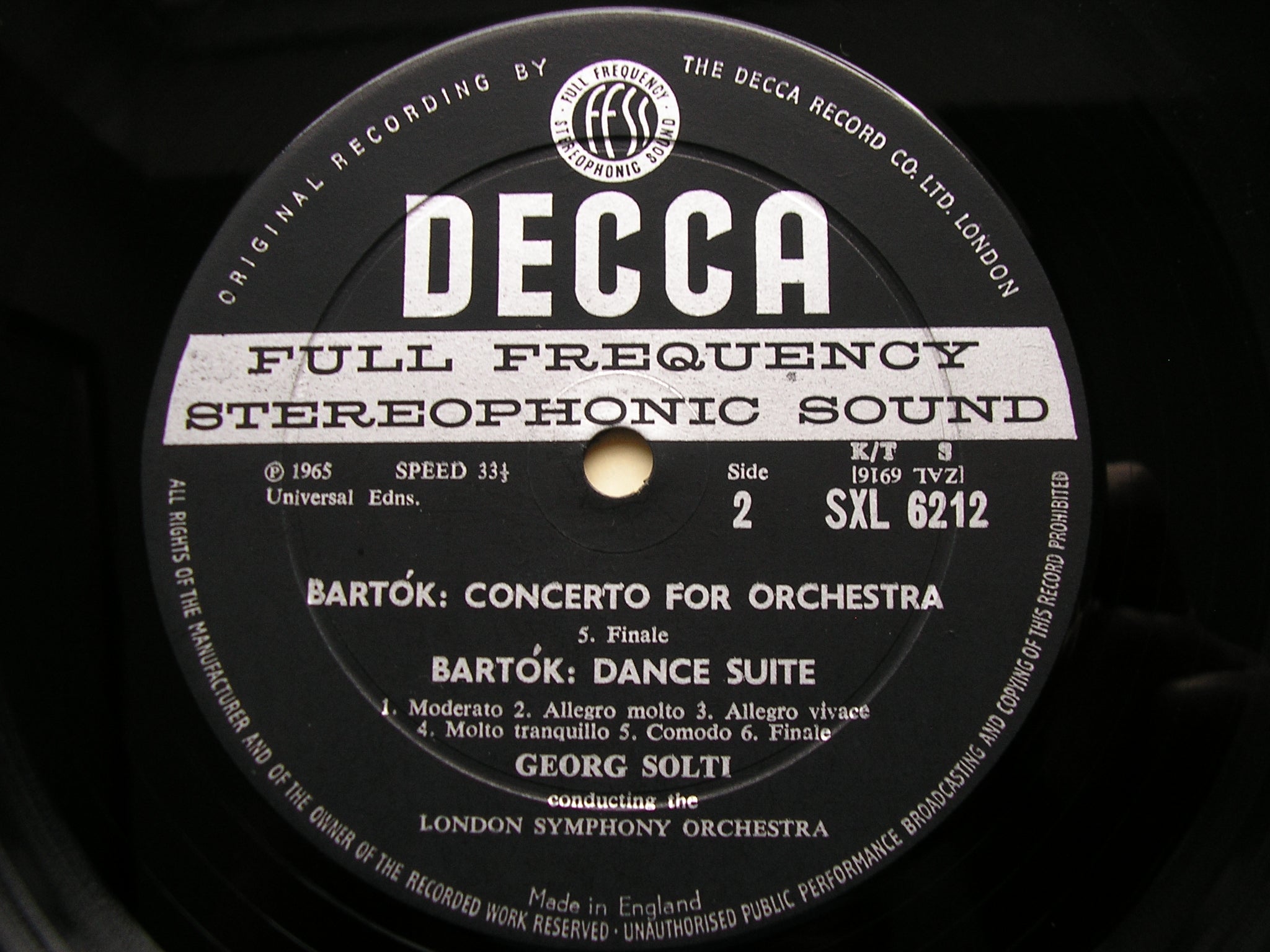 SXL 6212 BARTOK: CONCERTO FOR ORCHESTRA / DANCE SUITE SOLTI / LONDON SYMPHONY