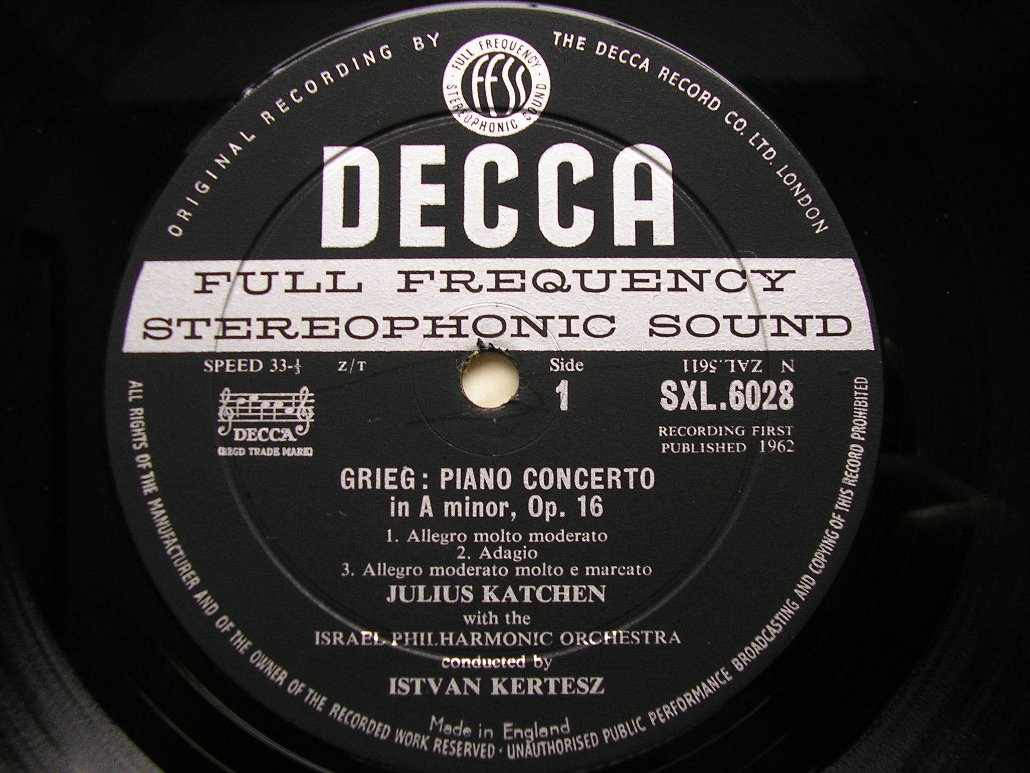 SXL 6028 GRIEG & SCHUMANN: PIANO CONCERTOS KATCHEN / ISRAEL PHILHARMONIC ORCHESTRA / KERTESZ