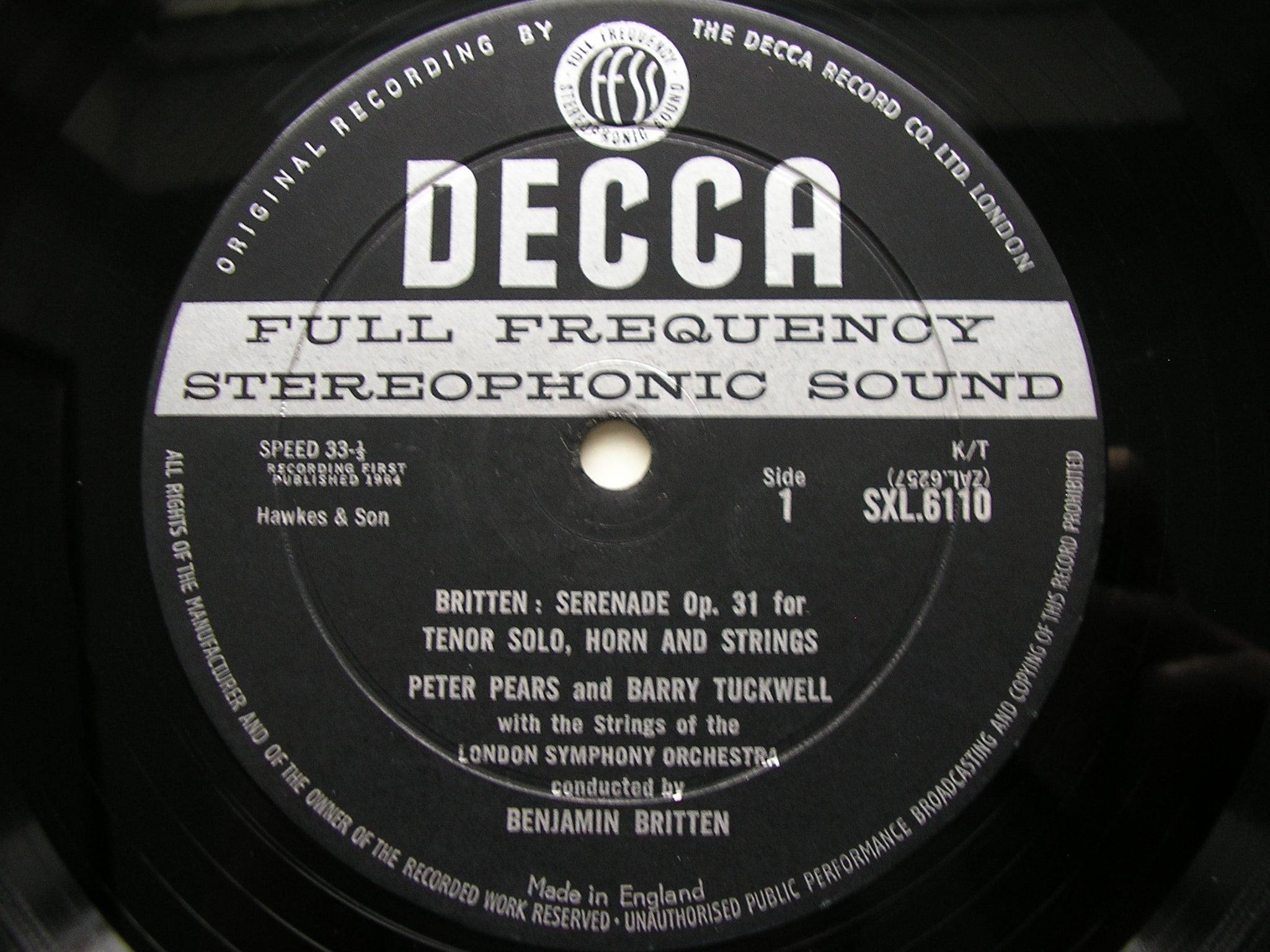 SXL 6110 BRITTEN: SERENADE / YOUNG PERSON'S GUIDE PEARS / TUCKWELL / LONDON SYMPHONY / BRITTEN