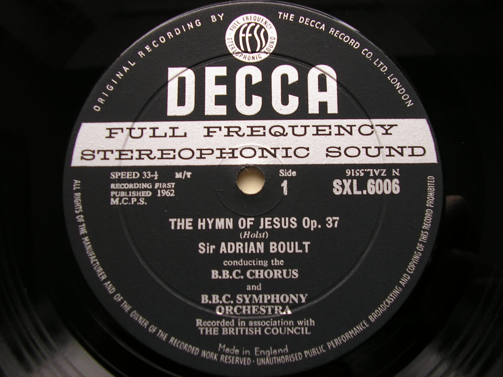 SXL 6006 HOLST: THE HYMN OF JESUS / THE PERFECT FOOL / EGDON HEATH BOULT / LONDON PHILHARMONIC