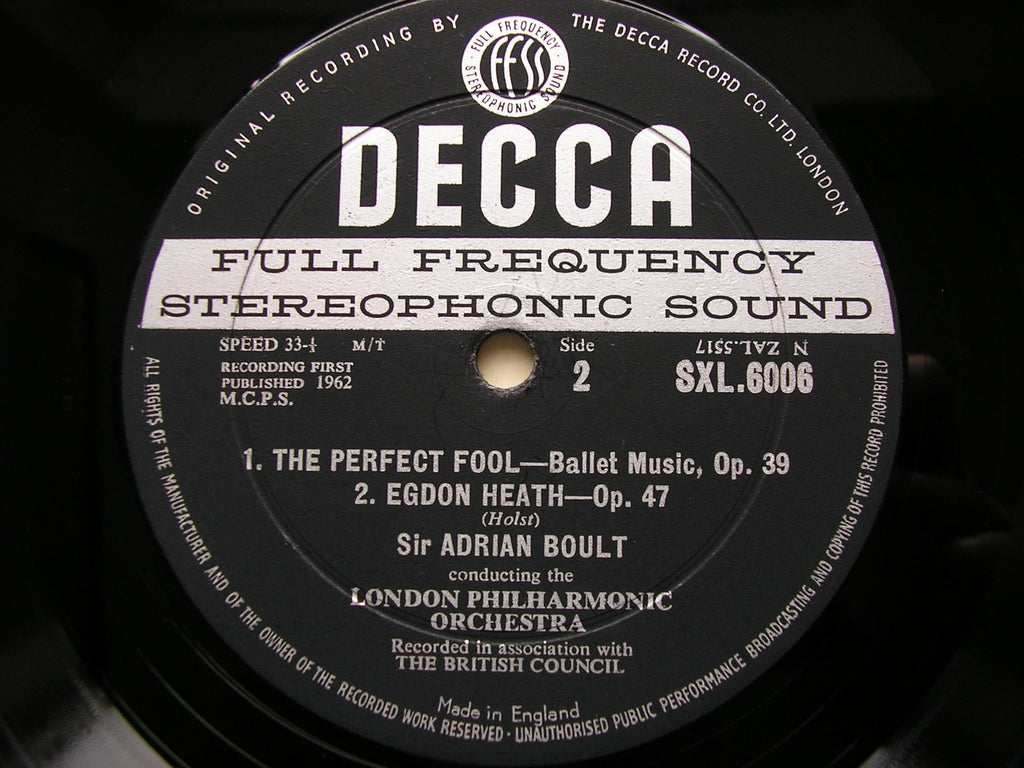 SXL 6006 HOLST: THE HYMN OF JESUS / THE PERFECT FOOL / EGDON HEATH BOULT / LONDON PHILHARMONIC