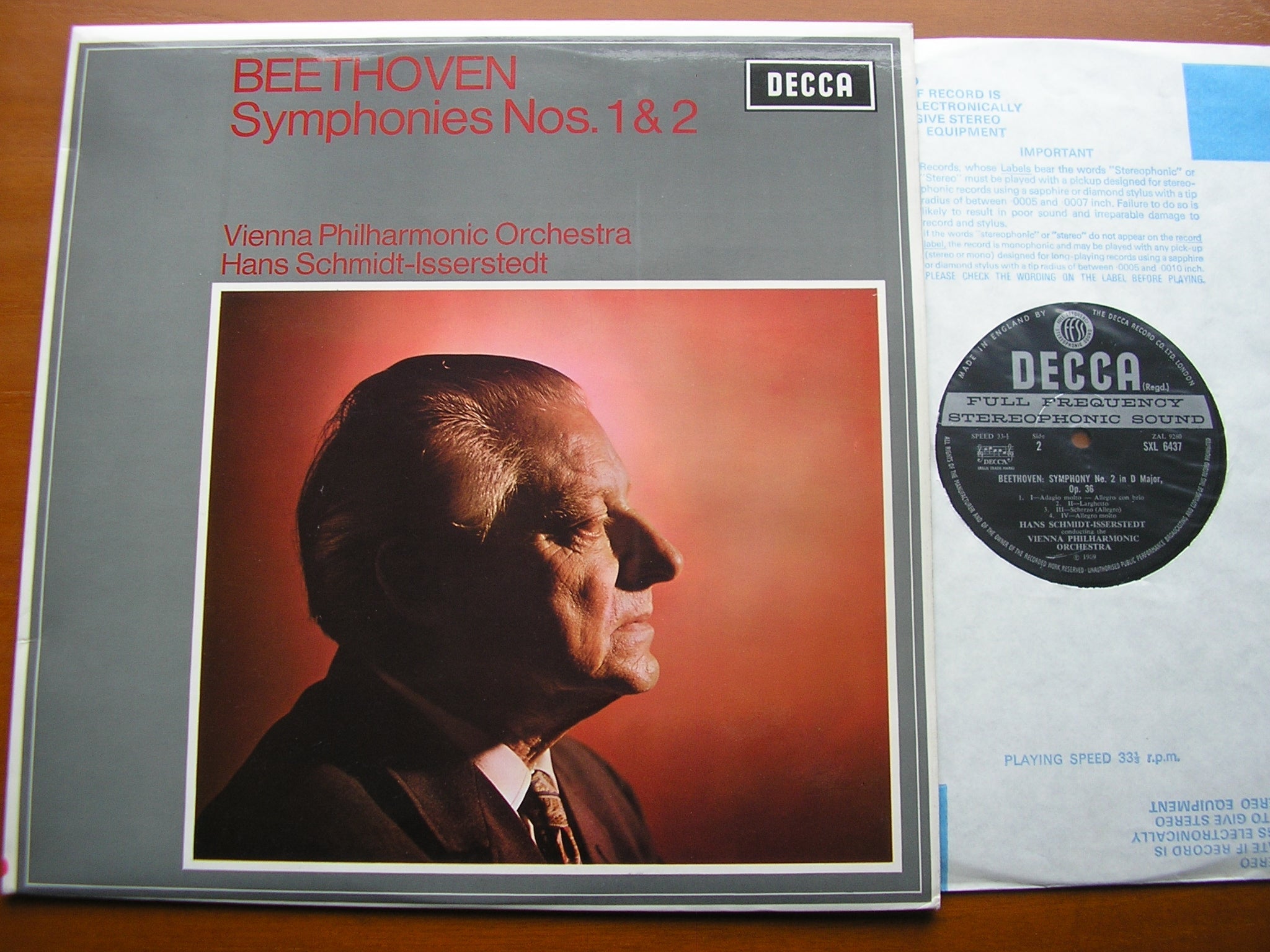 SXL 6437 BEETHOVEN: SYMPHONIES 1 & 2 HANS SCHMIDT- ISSERSTEDT / VIENNA PHILHARMONIC ORCHESTRA